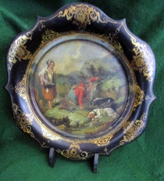 19th century Victorian Papier Mâché Decorative Plate with Scottish Hunting Scene
