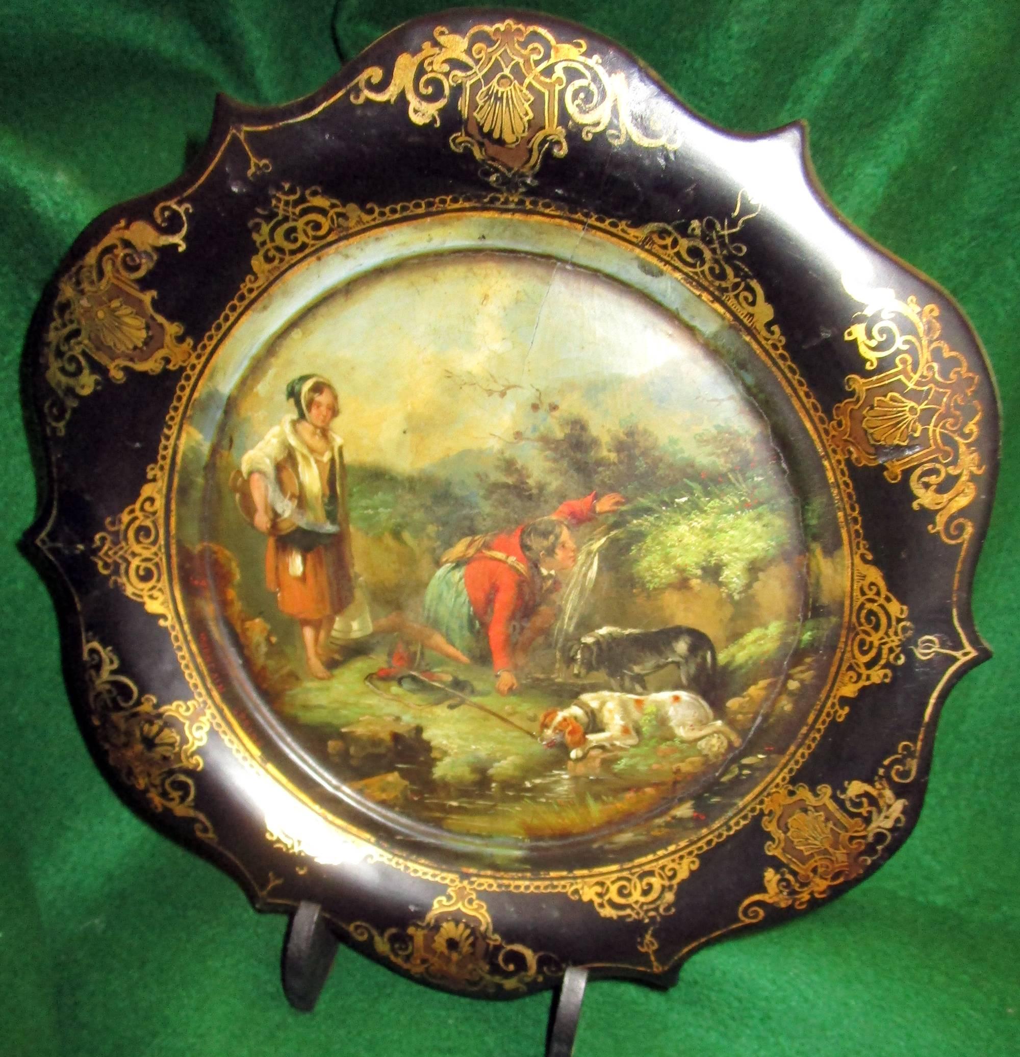 English 19th century Victorian Papier Mâché Decorative Plate with Scottish Hunting Scene
