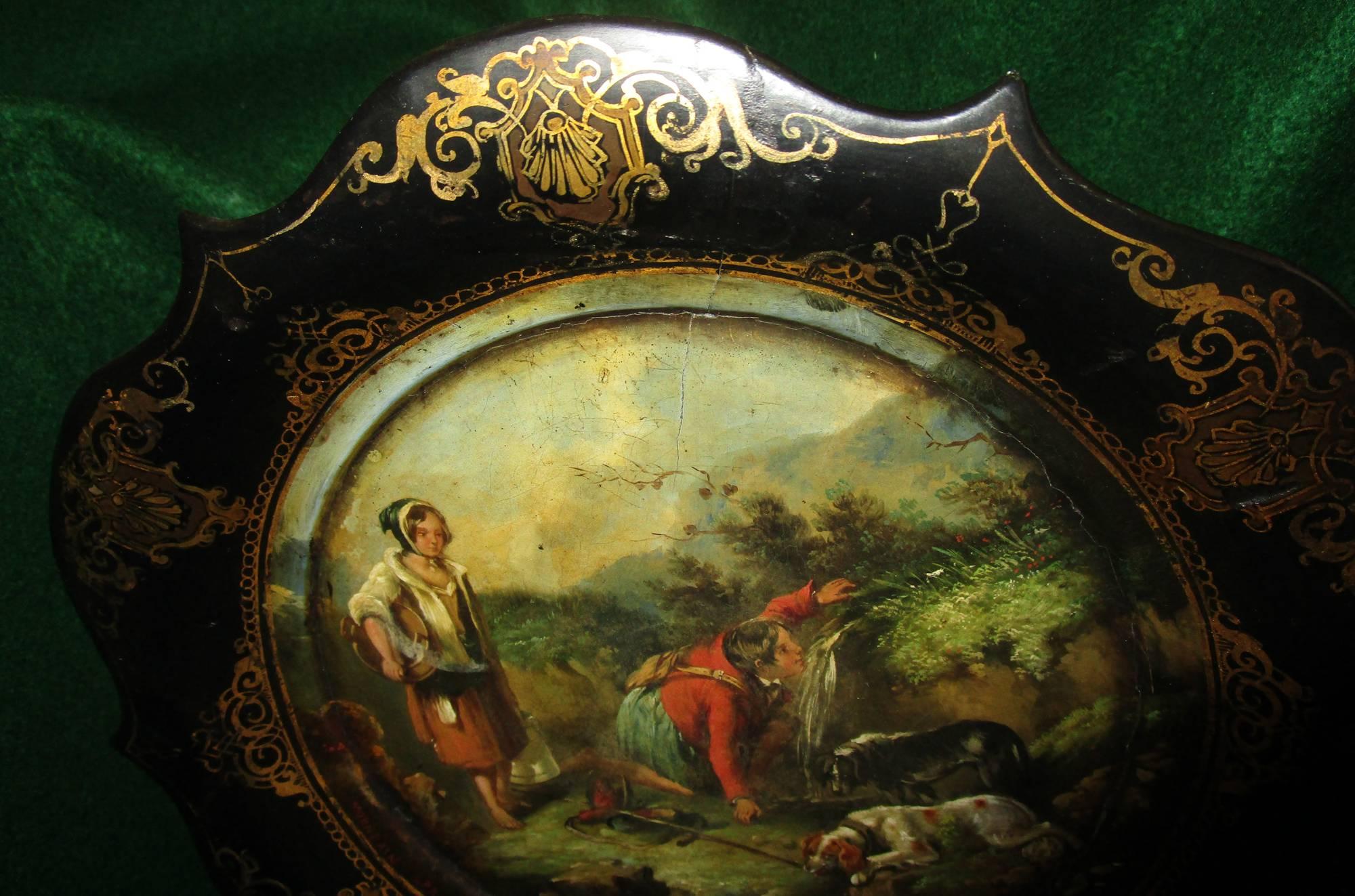 19th century Victorian Papier Mâché Decorative Plate with Scottish Hunting Scene In Good Condition In Savannah, GA