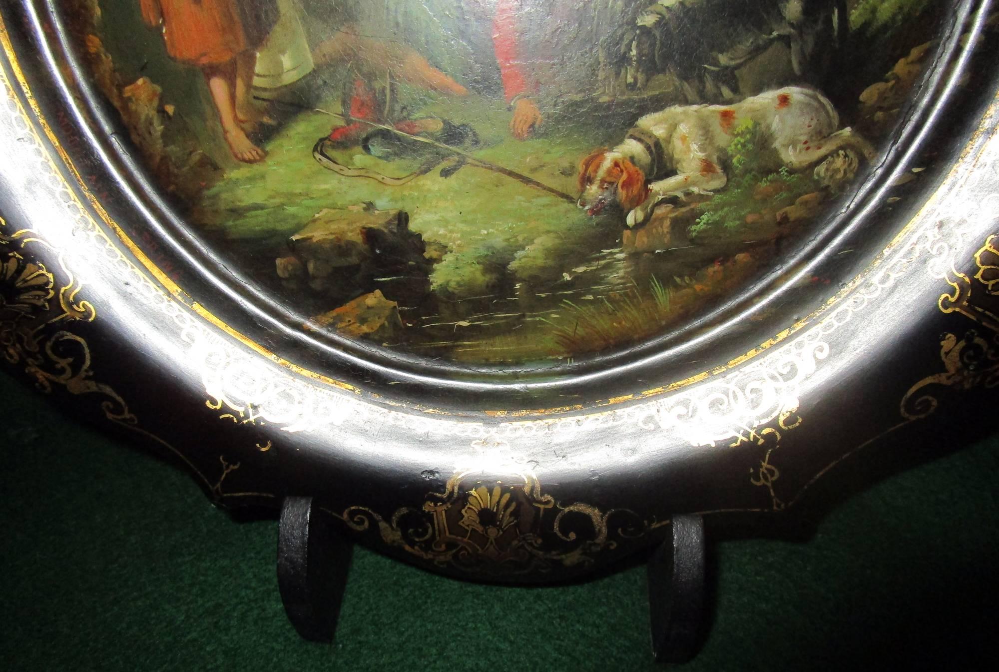 Mid-19th Century 19th century Victorian Papier Mâché Decorative Plate with Scottish Hunting Scene