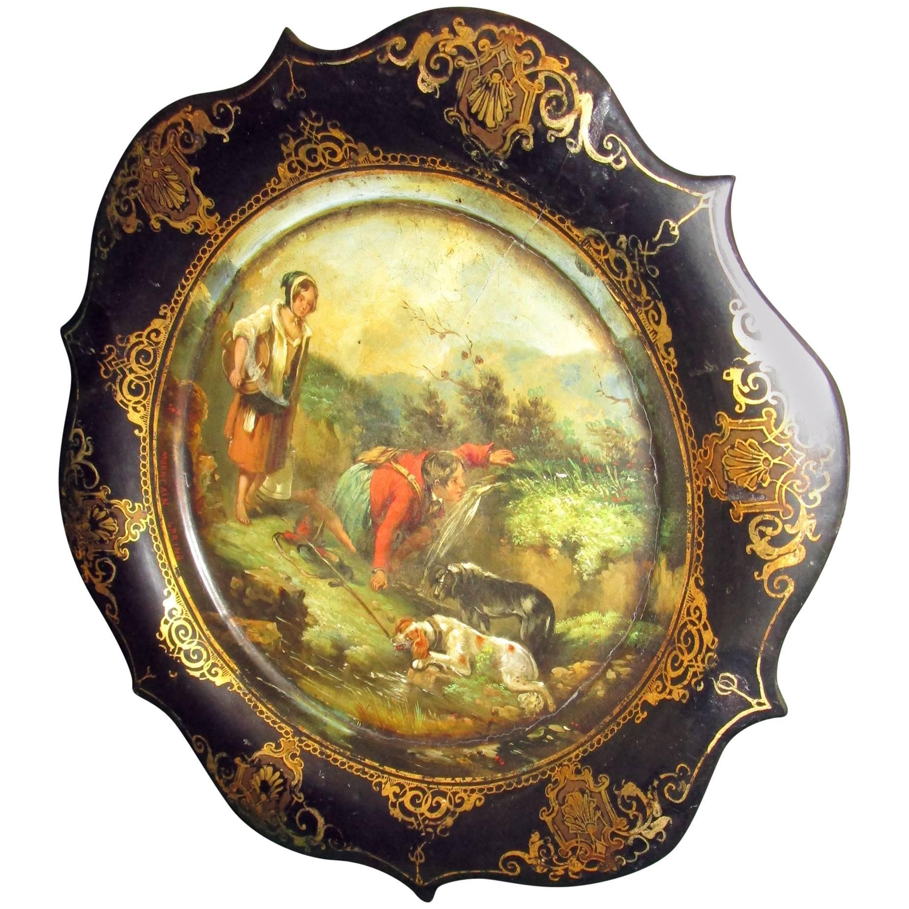 19th century Victorian Papier Mâché Decorative Plate with Scottish Hunting Scene