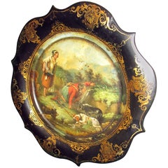 Antique 19th century Victorian Papier Mâché Decorative Plate with Scottish Hunting Scene