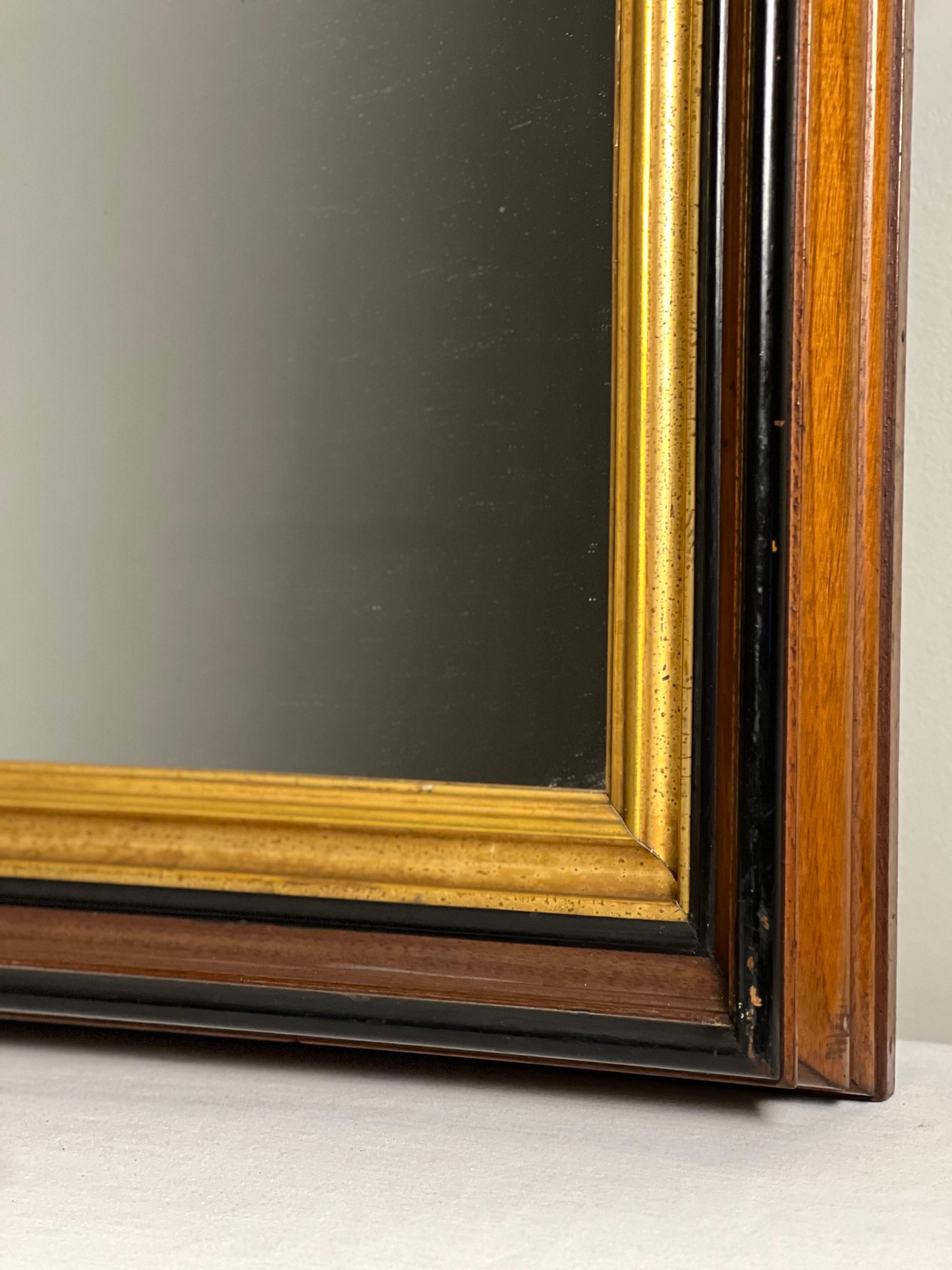 Specchio vittoriano Parcel del XIX secolo in noce dorato ed ebanizzato con cornice profonda in vendita 1