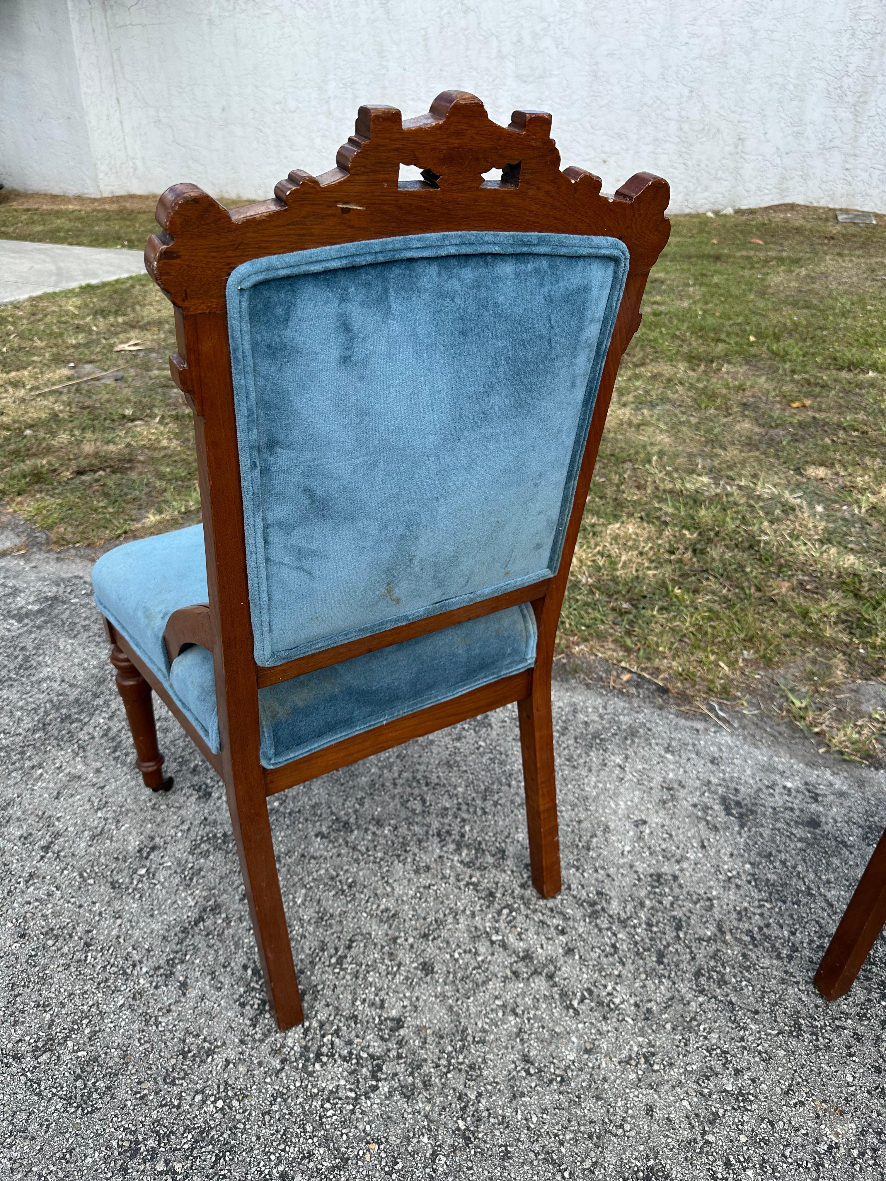19th Century Victorian Parlor Libarary Chairs on Castors, Set of 2 For Sale 5