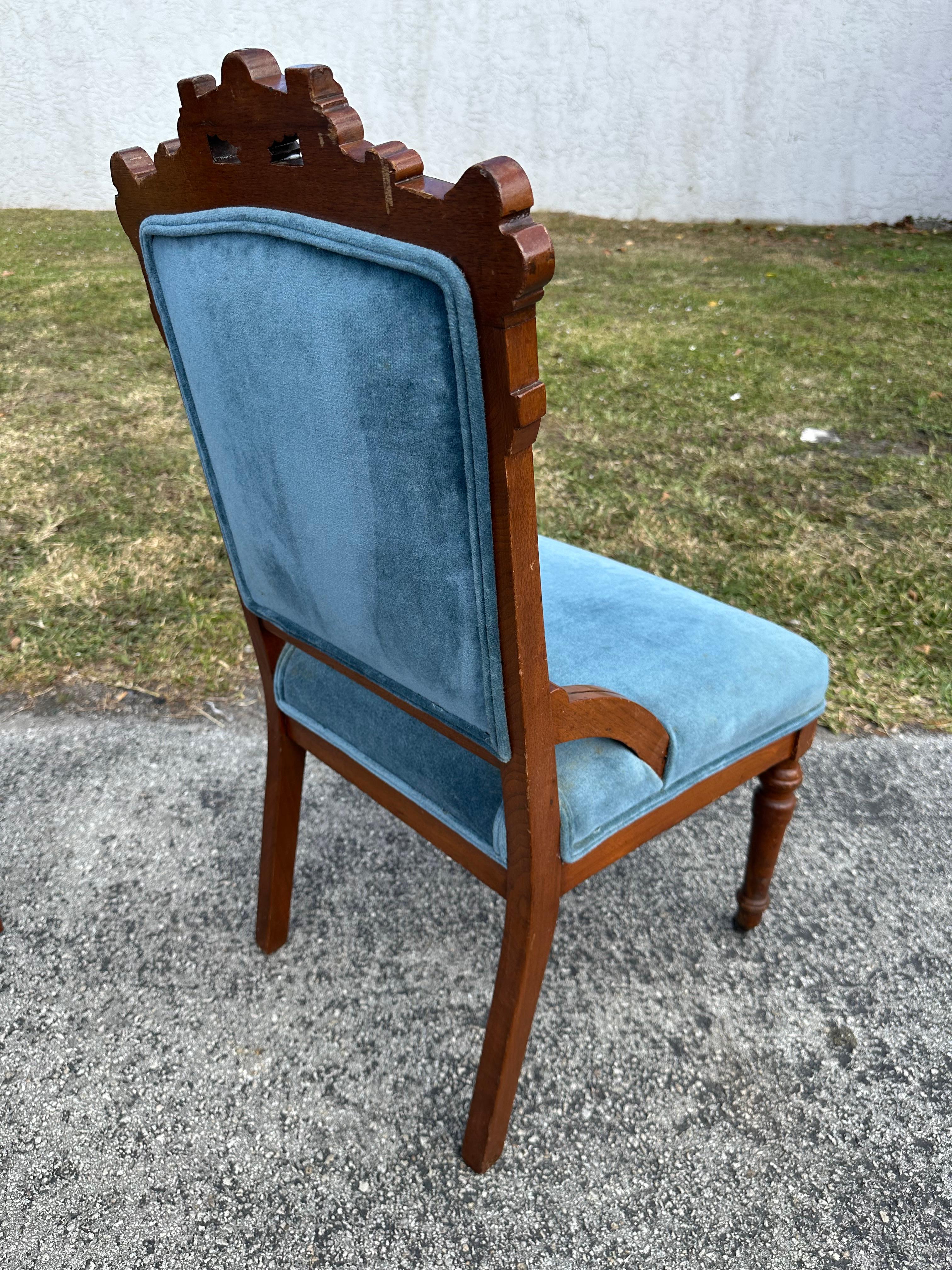 19th Century Victorian Parlor Libarary Chairs on Castors, Set of 2 For Sale 6