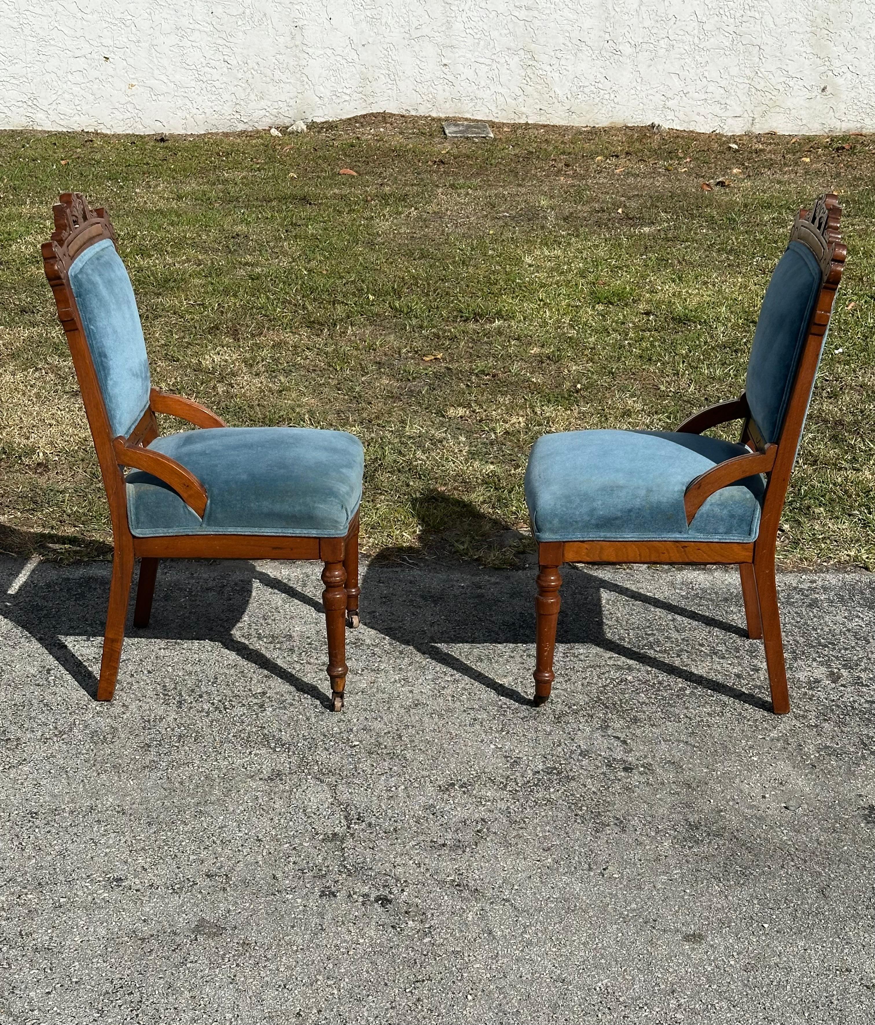 Transport yourself back to the sleek and sophisticated early 19th Century with this exquisite  chairs in a teal vibrant upholstery. The ultra rare chairs exudes an air of luxury and refinement. Outstanding design is exhibited throughout. Antique