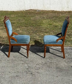 19th Century Victorian Parlor Libarary Chairs on Castors, Set of 2