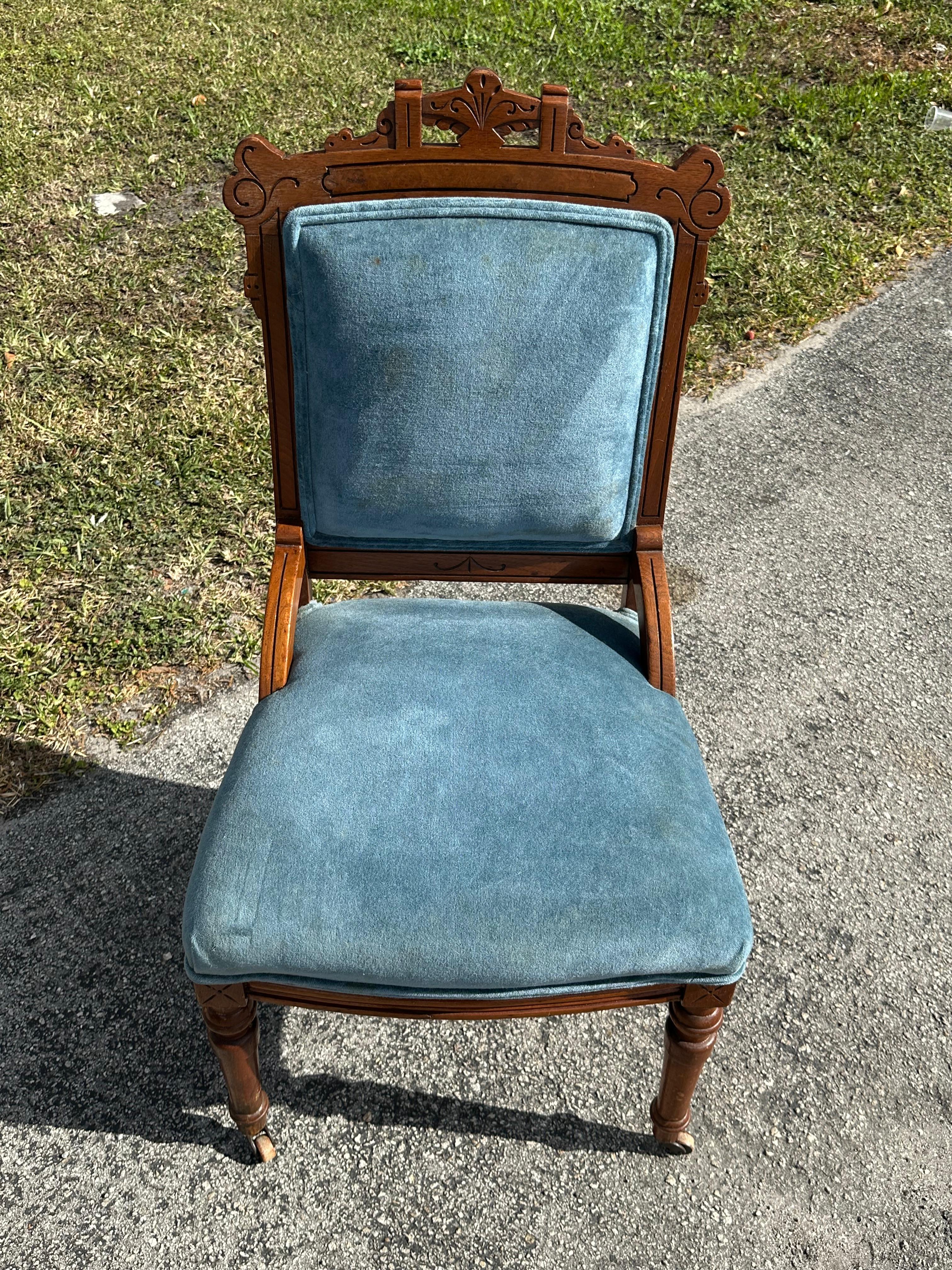 19th Century Victorian Parlor Libarary Chairs on Castors, Set of 2 For Sale 2