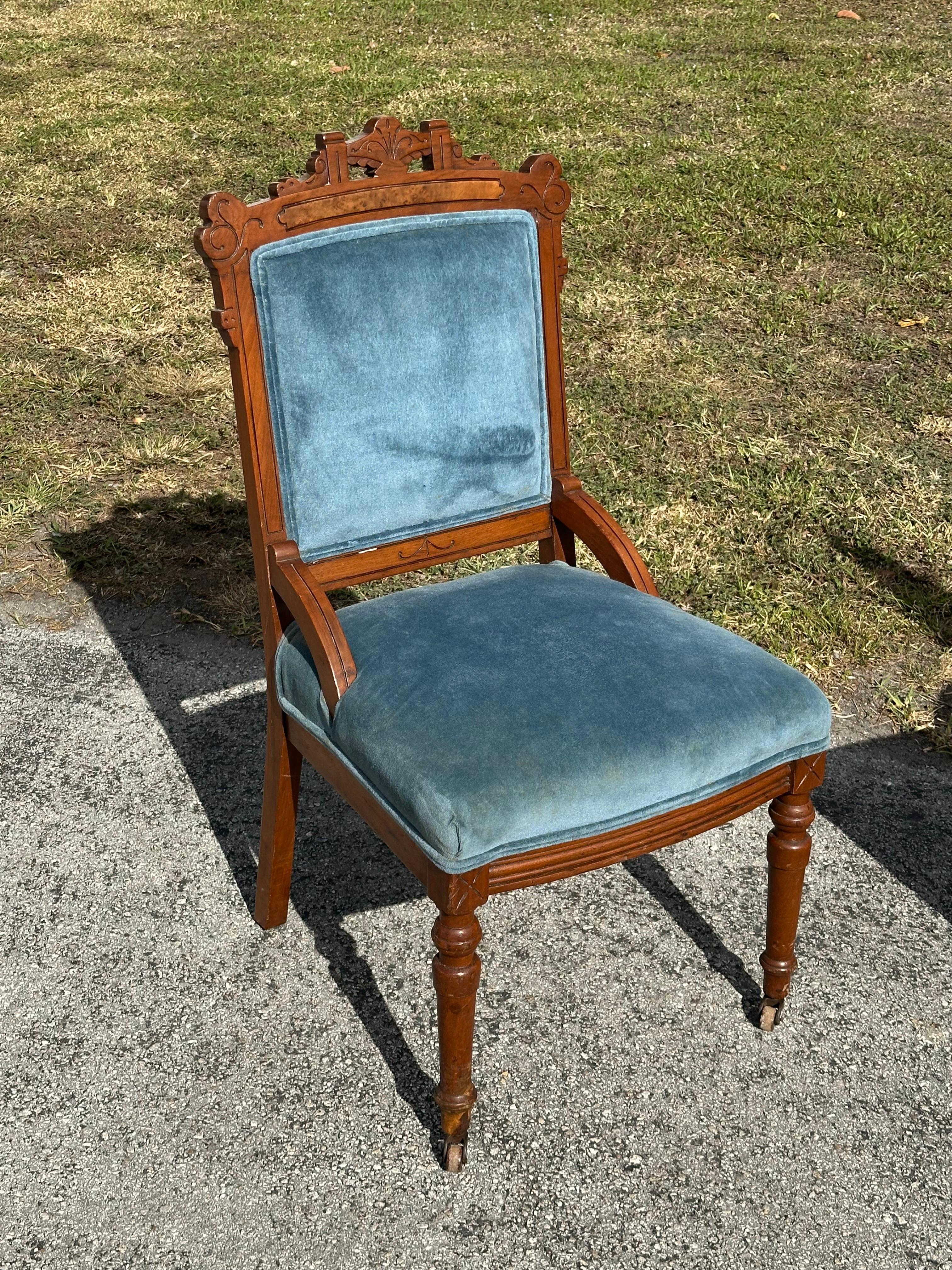 19th Century Victorian Parlor Libarary Chairs on Castors, Set of 2 For Sale 3