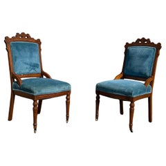 Antique 19th Century Victorian Parlor Libarary Chairs on Castors, Set of 2