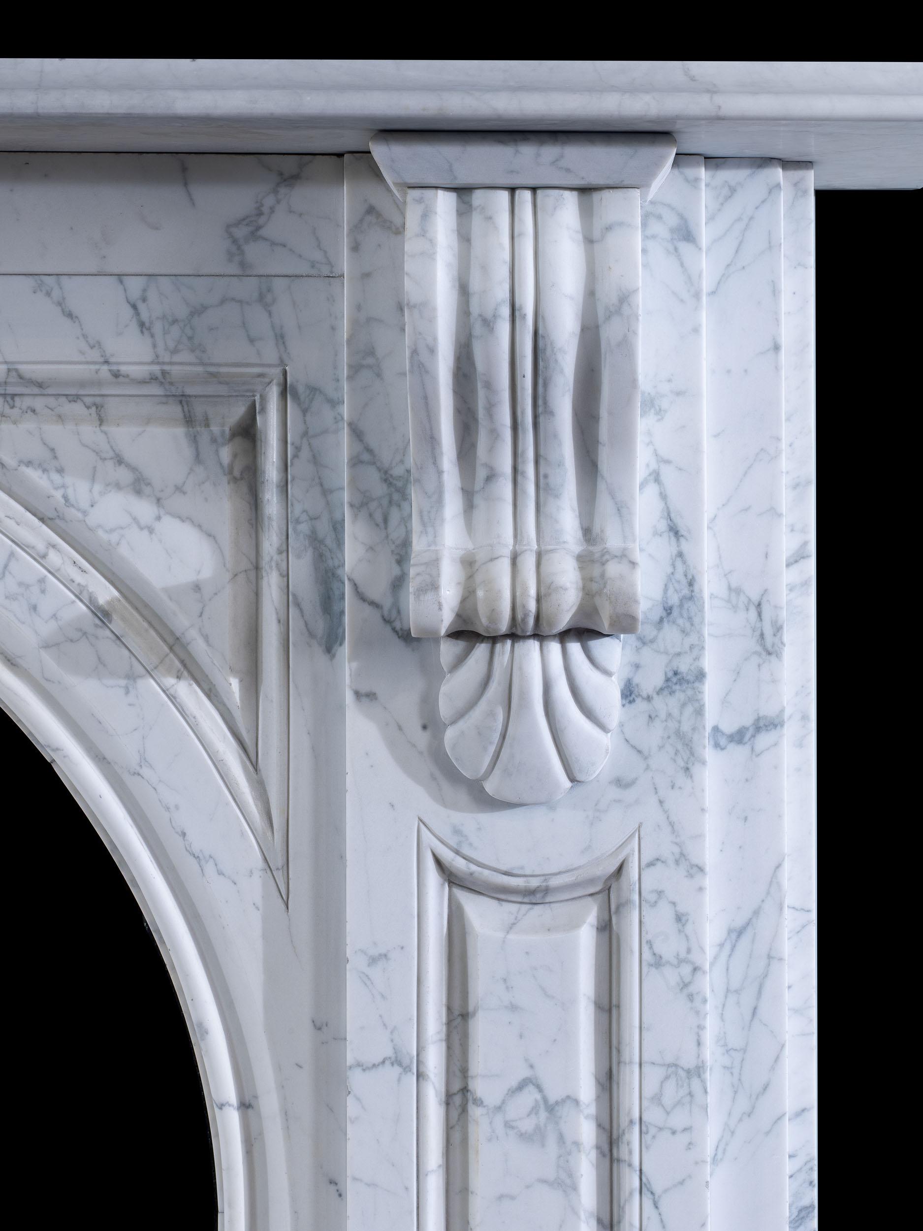 English 19th Century Victorian Pencil Statuary Marble Fireplace For Sale