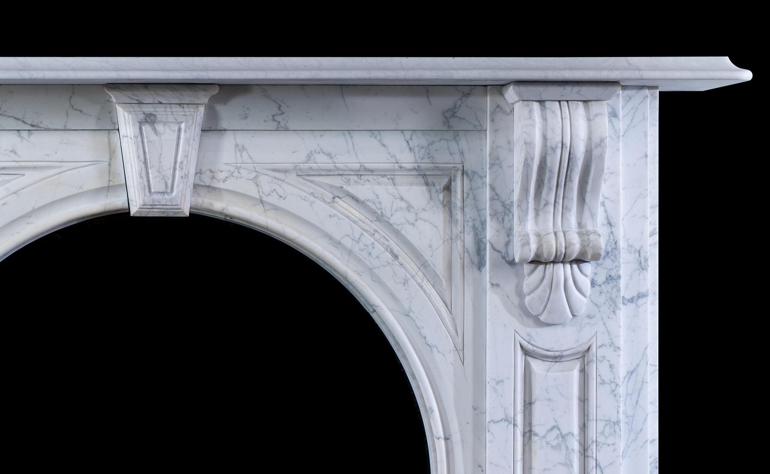 Hand-Carved 19th Century Victorian Pencil Statuary Marble Fireplace For Sale