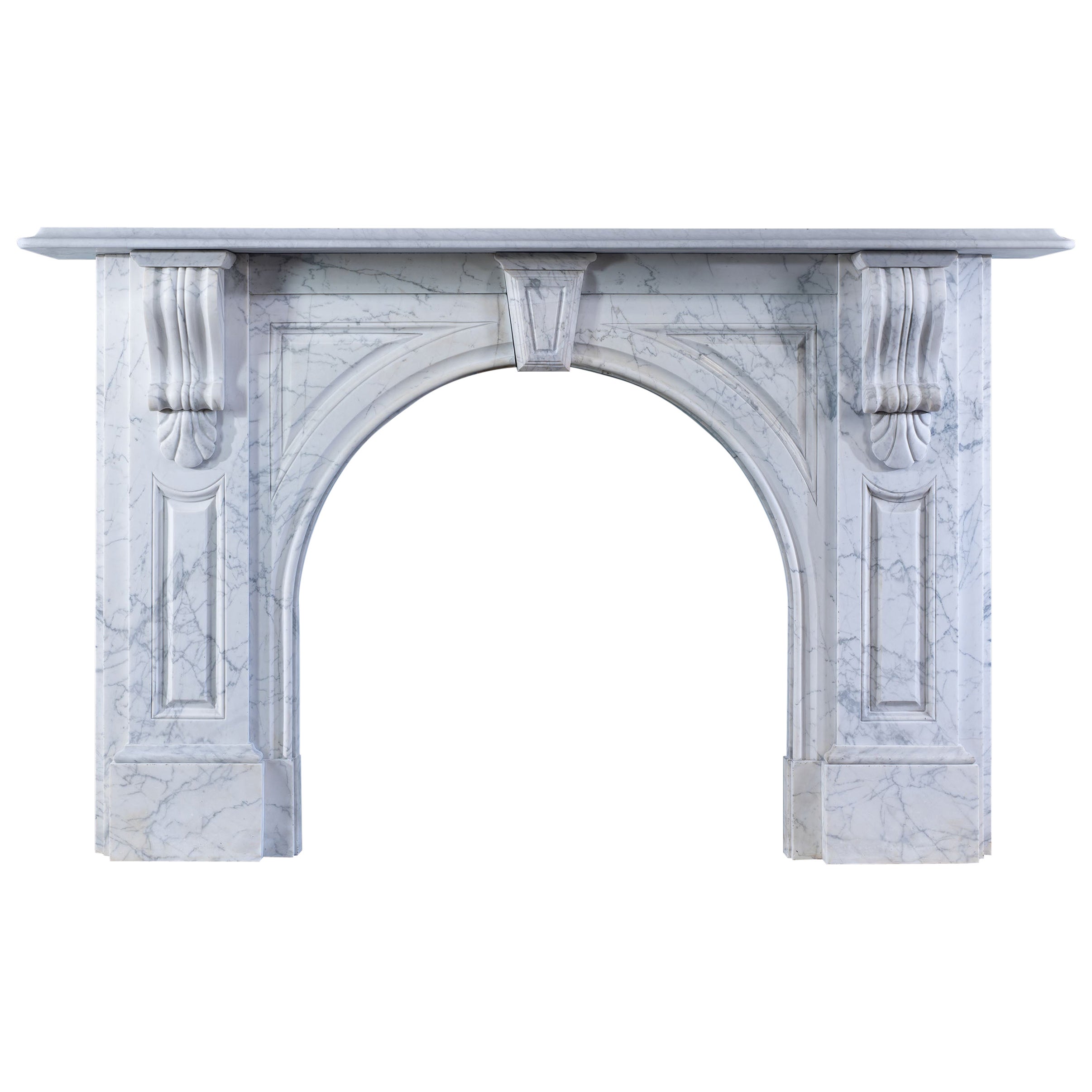 19th Century Victorian Pencil Statuary Marble Fireplace