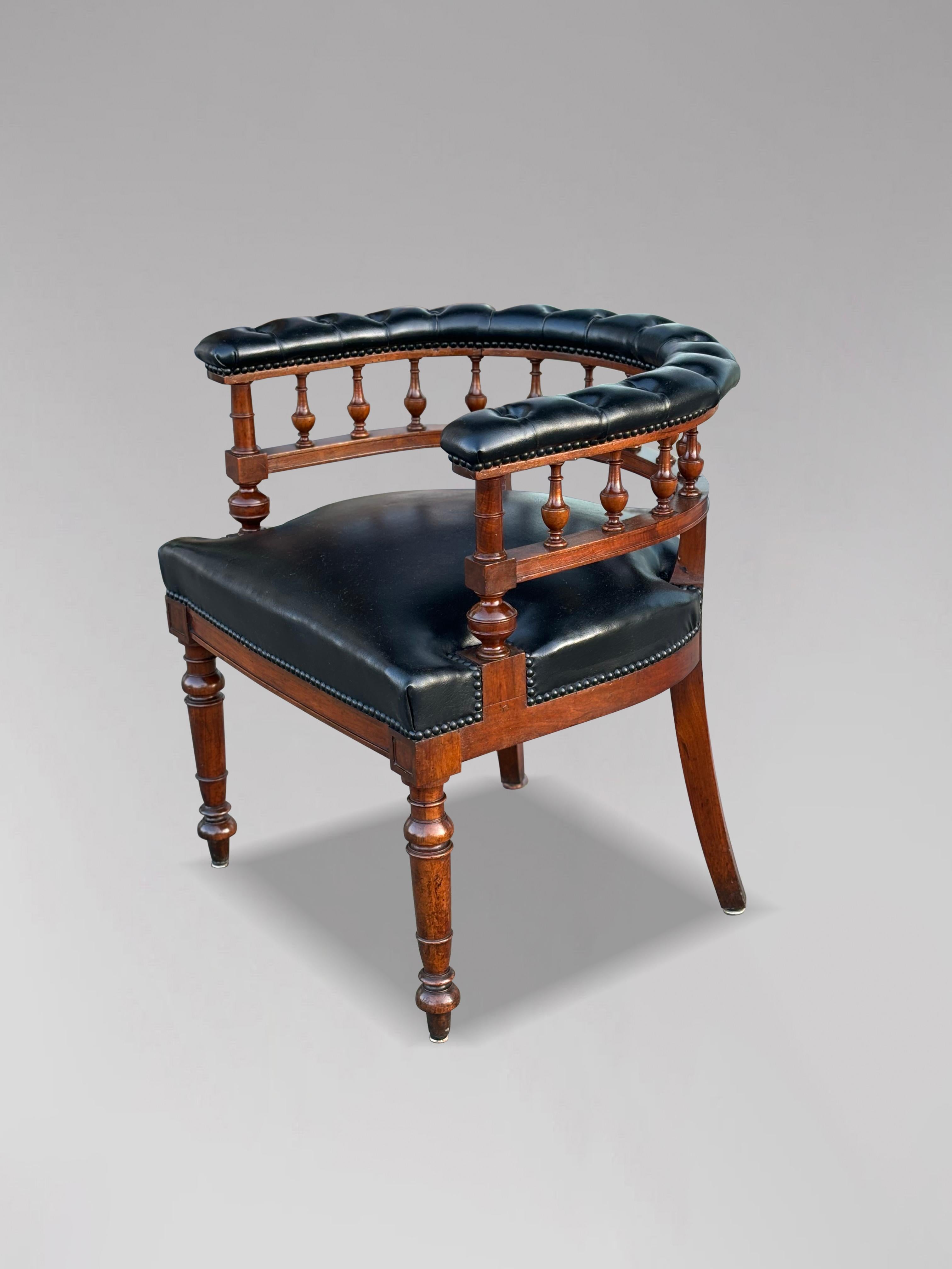 19th Century Victorian Period Black Leather Captain's Desk Armchair For Sale 6
