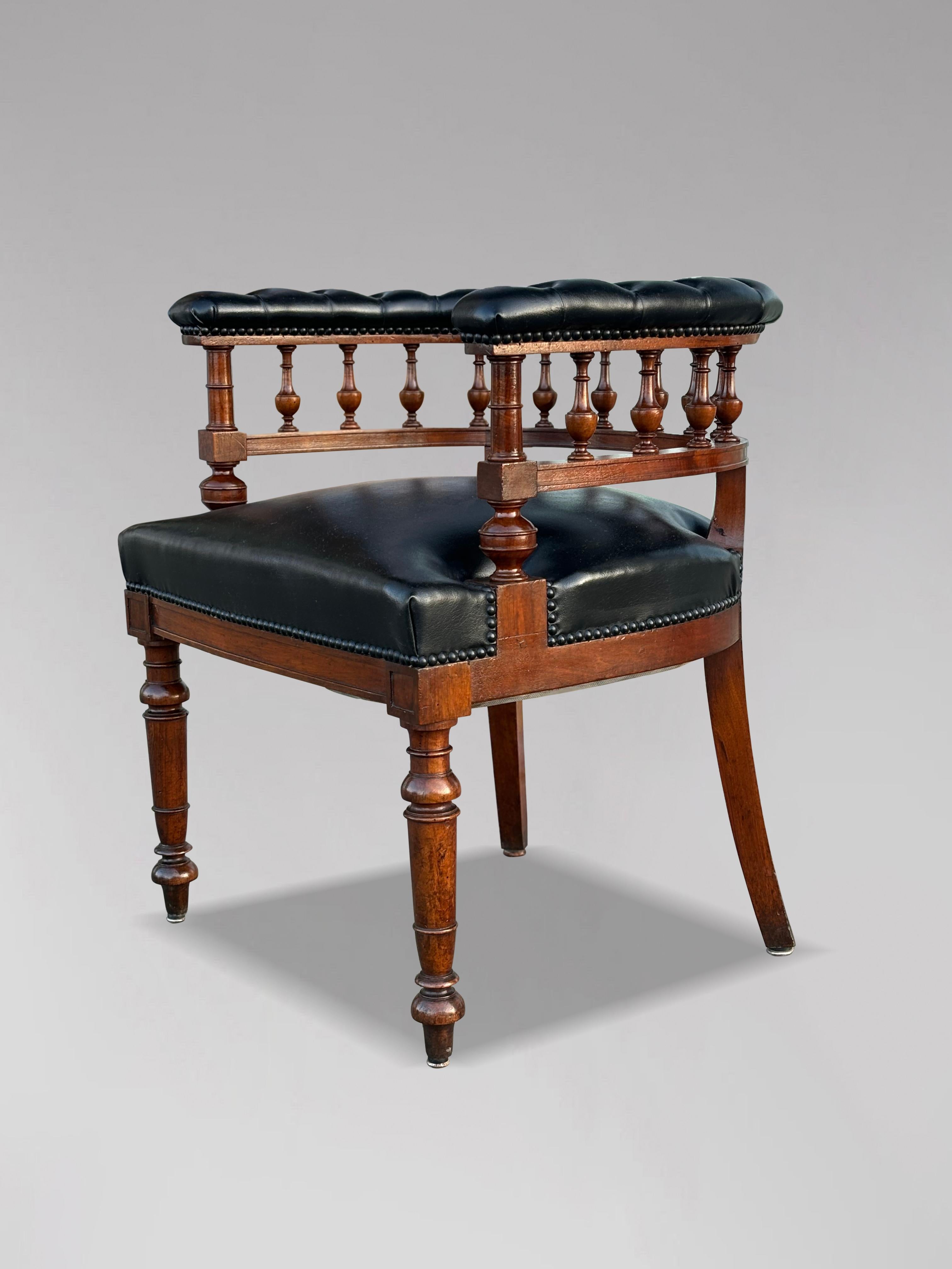 19th Century Victorian Period Black Leather Captain's Desk Armchair For Sale 4