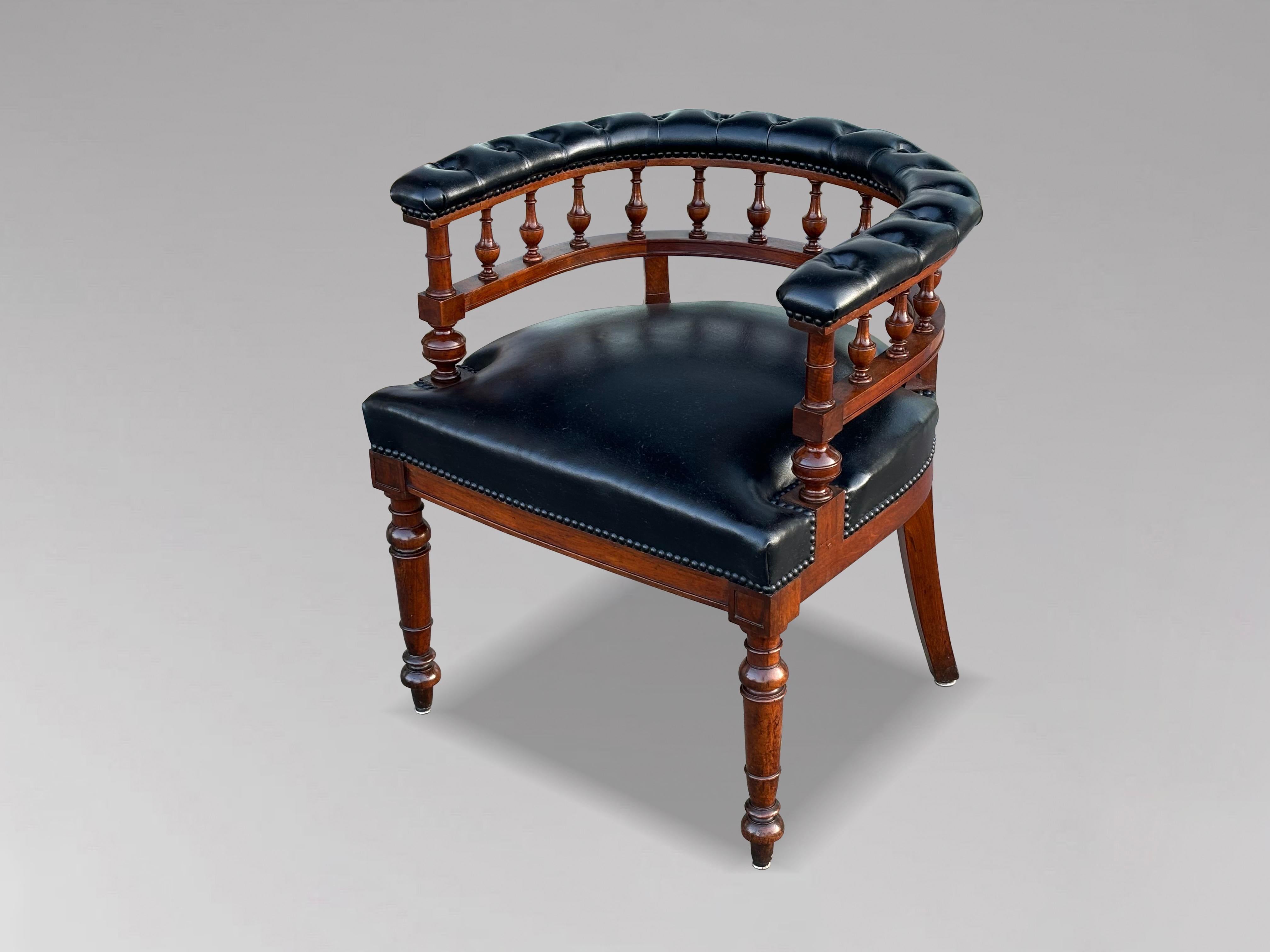 19th Century Victorian Period Black Leather Captain's Desk Armchair For Sale 5