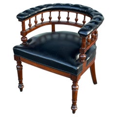 19th Century Victorian Period Black Leather Captain's Desk Armchair