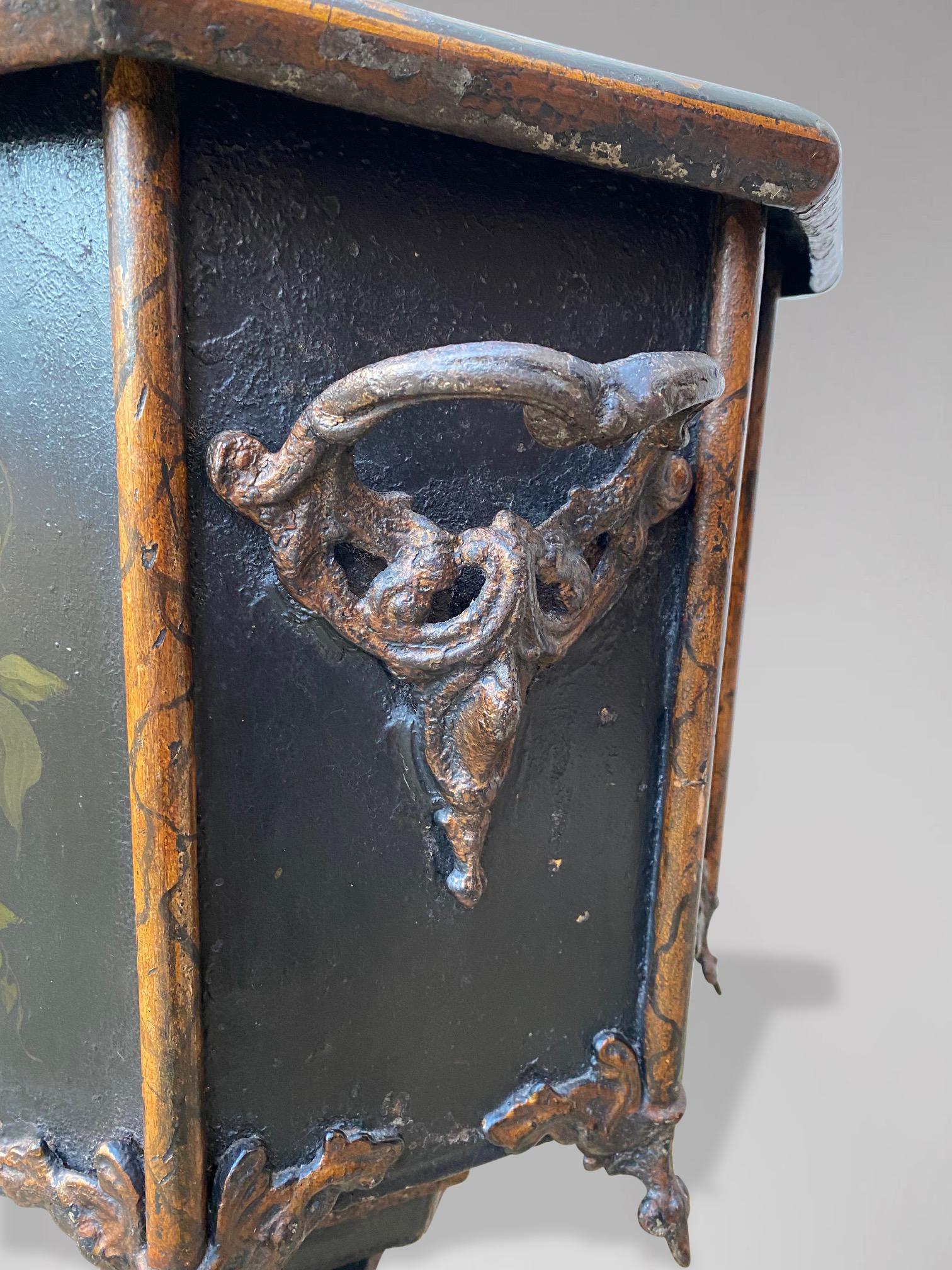 19th Century Victorian Period Black Painted Tole Pedestal Coal Scuttle For Sale 1