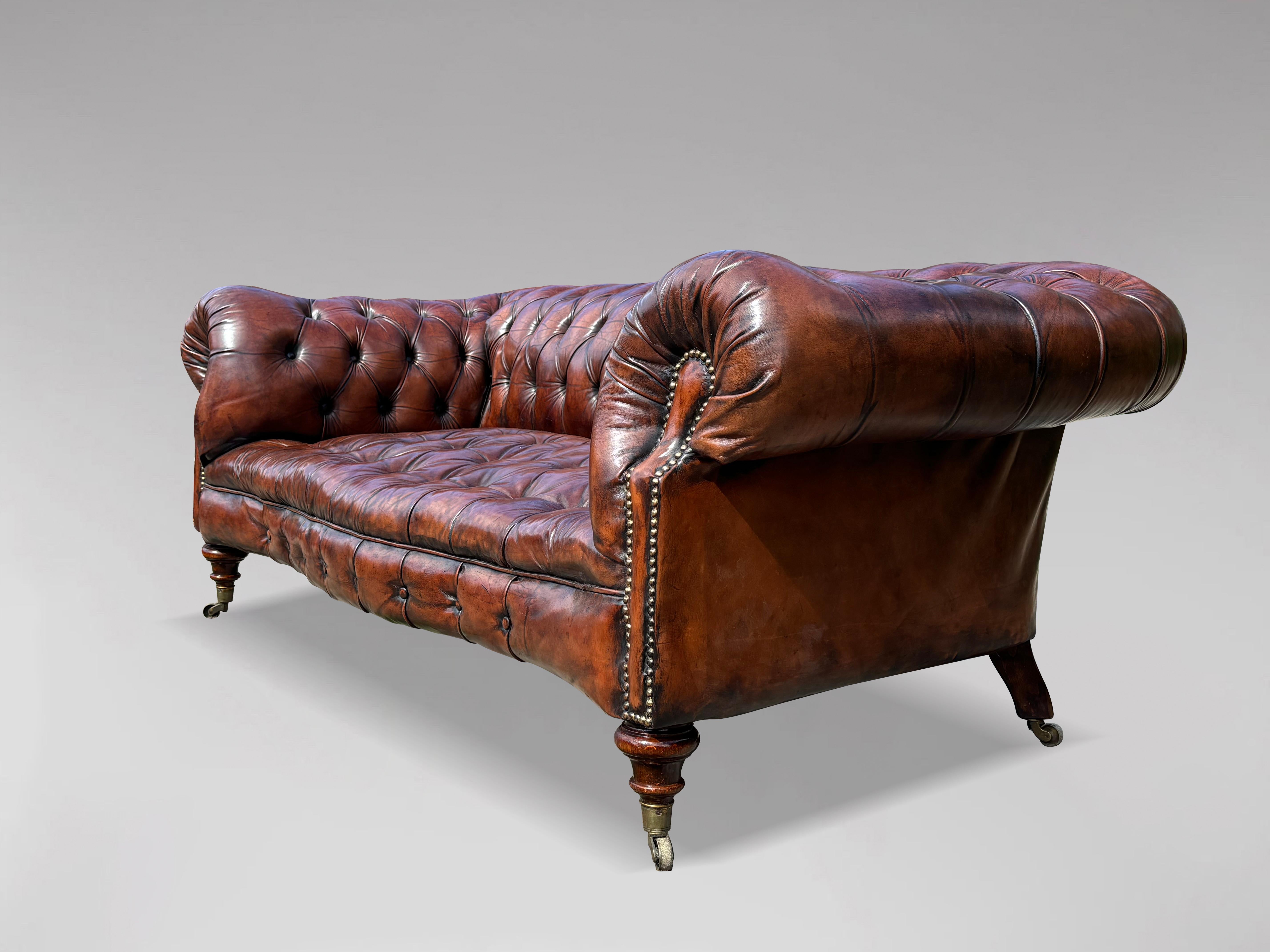 19th Century Victorian Period Brown Leather Chesterfield Sofa, Circa 1880 5