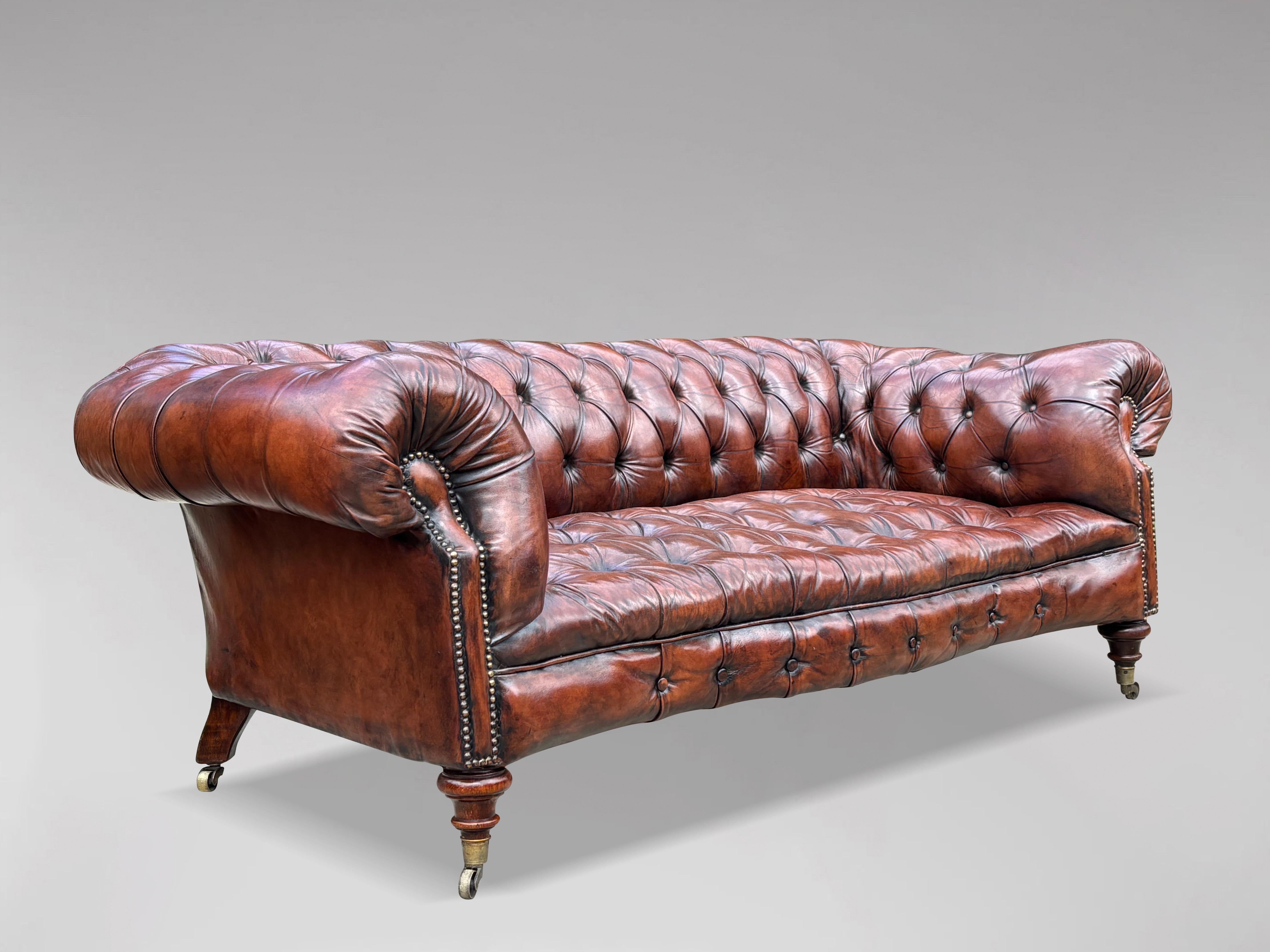 19th Century Victorian Period Brown Leather Chesterfield Sofa, Circa 1880 6