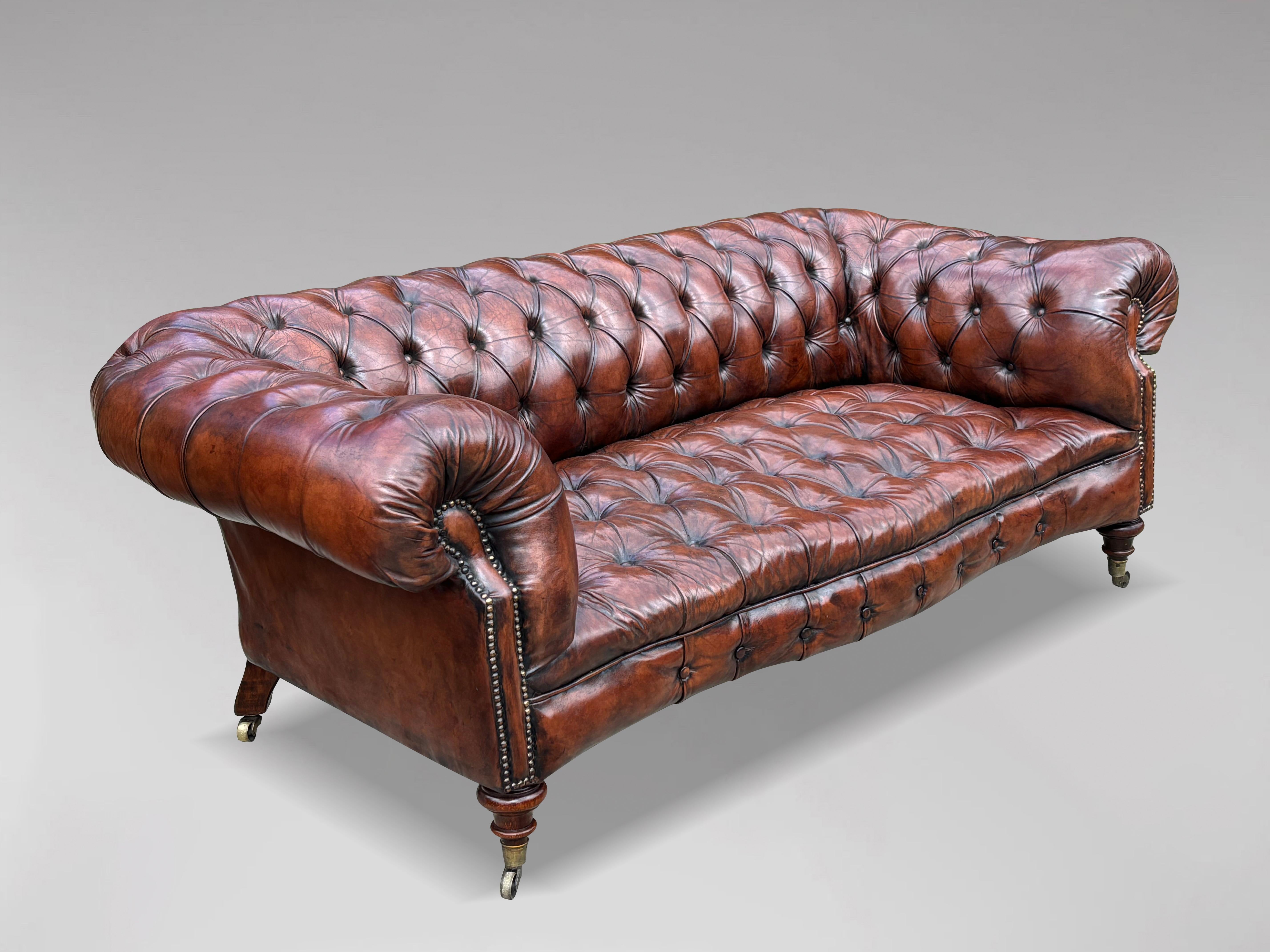 19th Century Victorian Period Brown Leather Chesterfield Sofa, Circa 1880 7