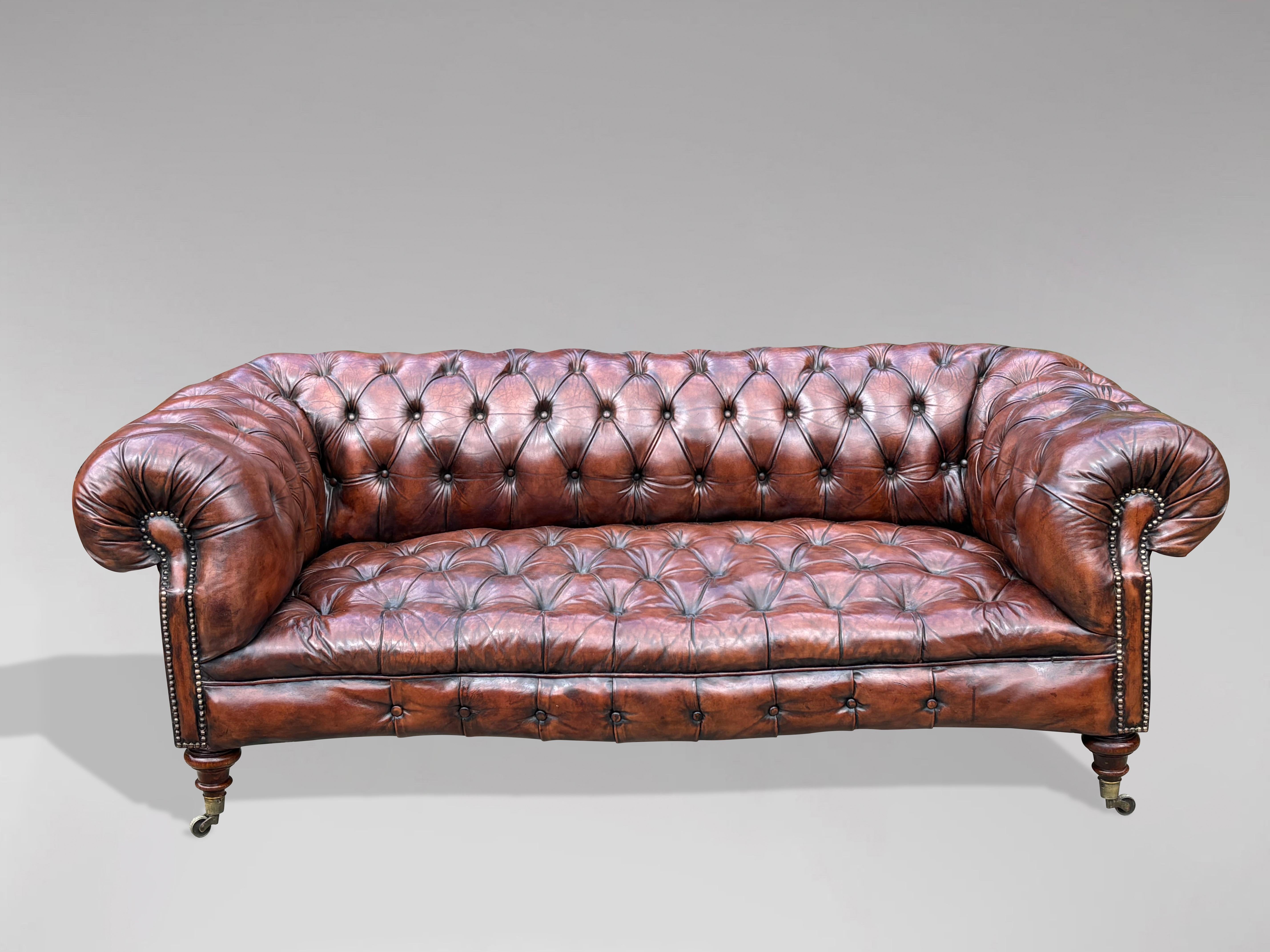 19th Century Victorian Period Brown Leather Chesterfield Sofa, Circa 1880 8