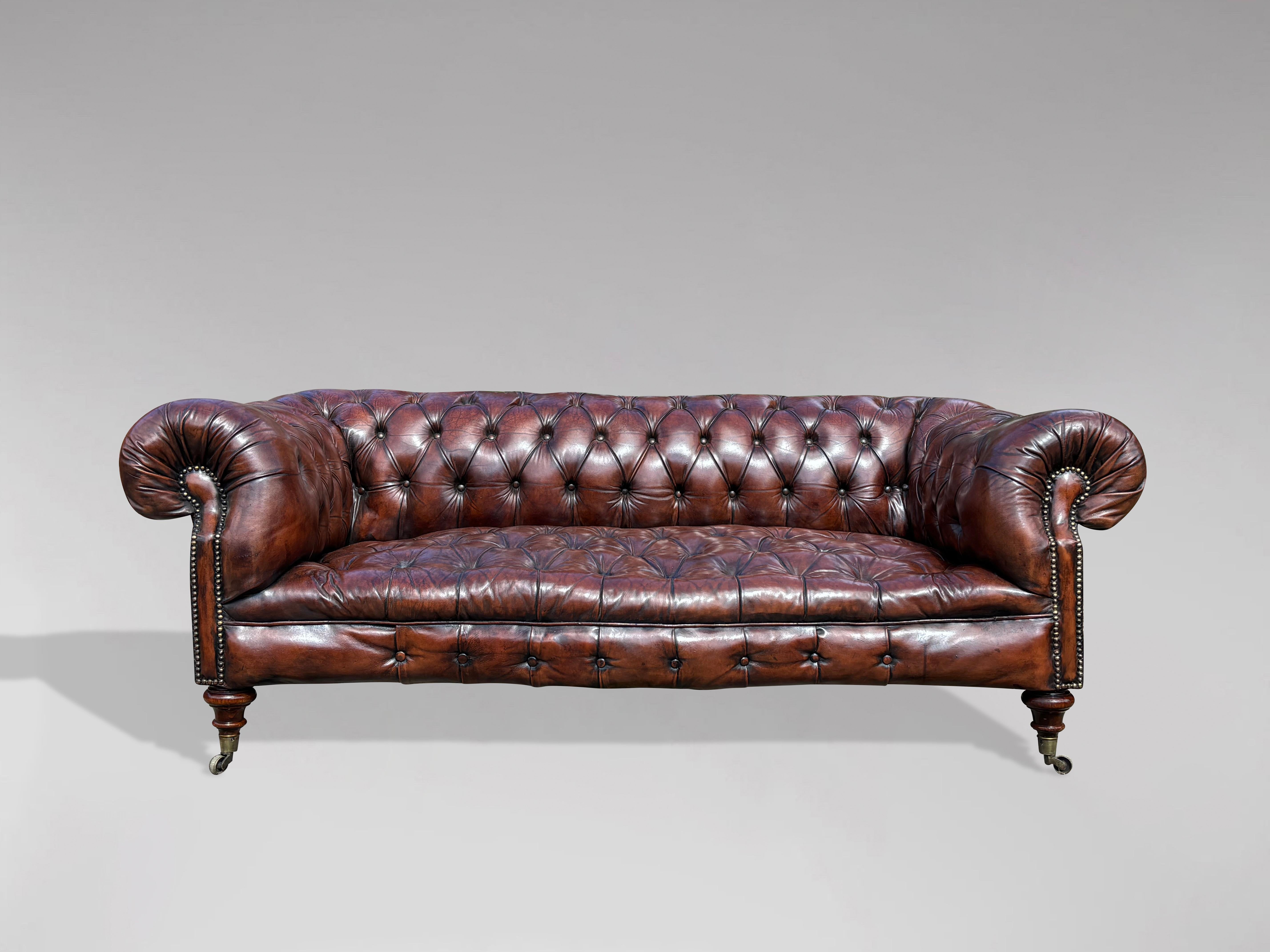Hand-Crafted 19th Century Victorian Period Brown Leather Chesterfield Sofa, Circa 1880