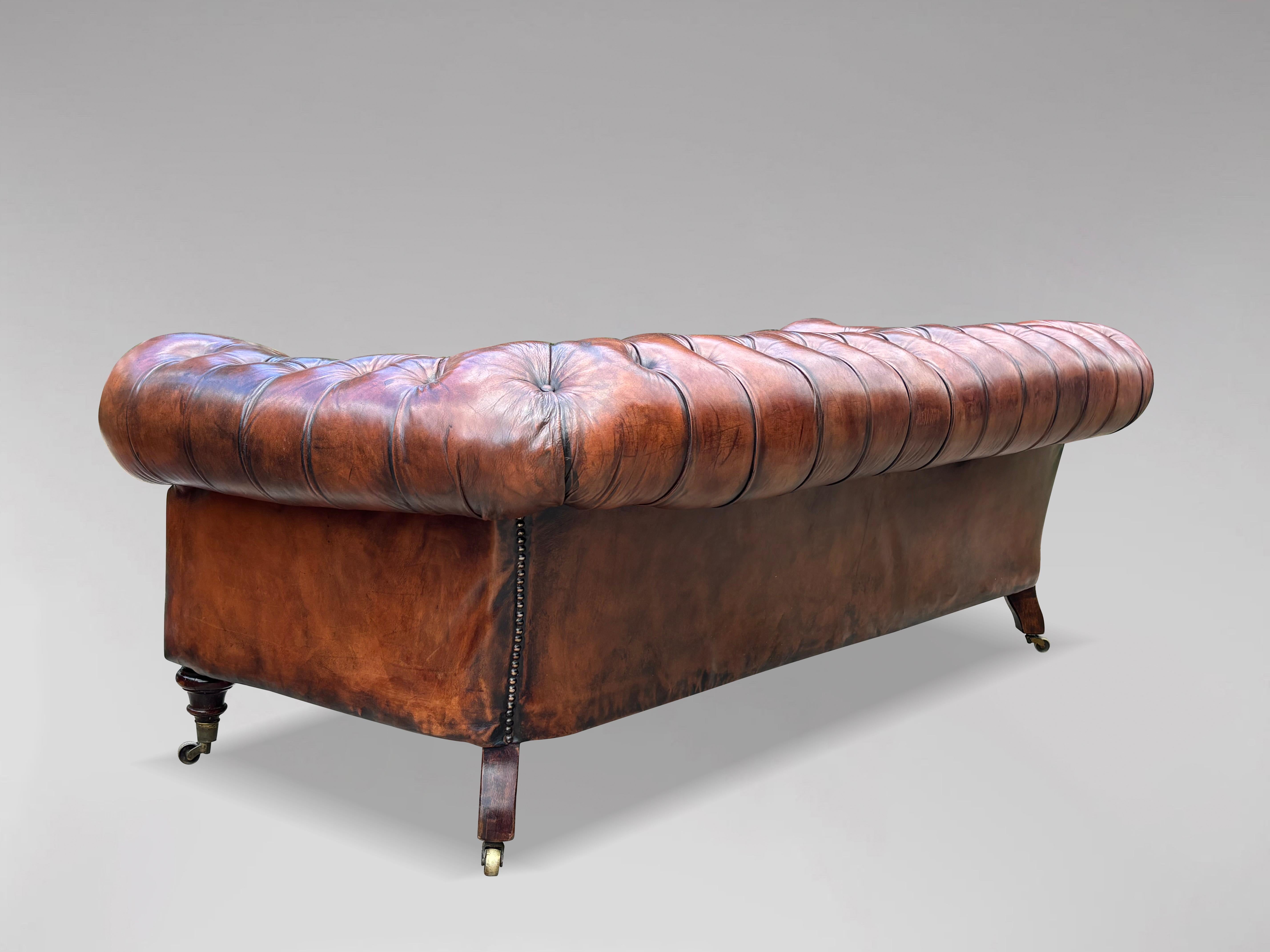 19th Century Victorian Period Brown Leather Chesterfield Sofa, Circa 1880 1