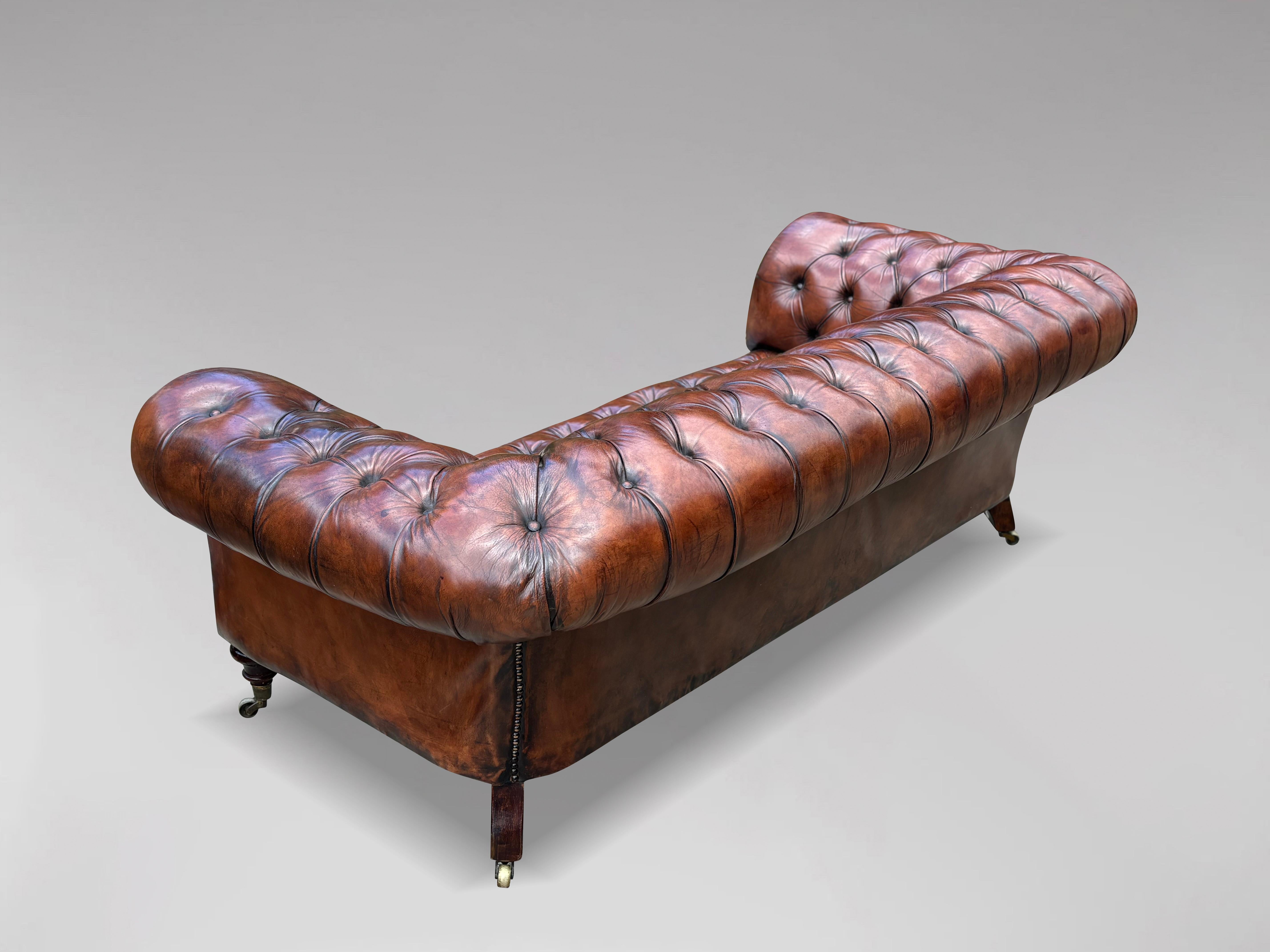 19th Century Victorian Period Brown Leather Chesterfield Sofa, Circa 1880 2