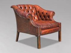 19th Century Victorian Period Brown Leather Library Club Armchair
