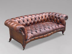 19th Century Victorian Period Brown Leather Serpentine Front Chesterfield Sofa