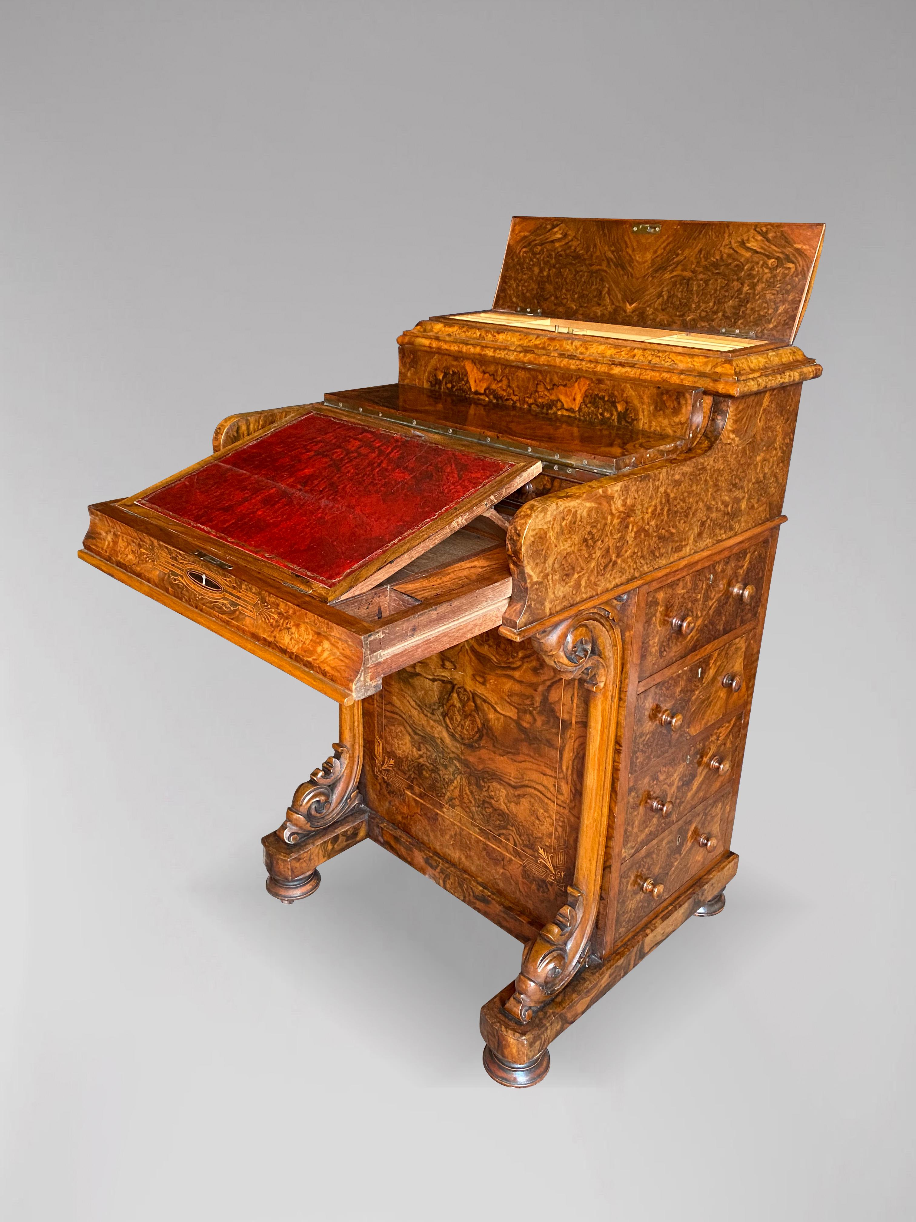British 19th Century Victorian Period Burr Walnut Davenport Desk For Sale
