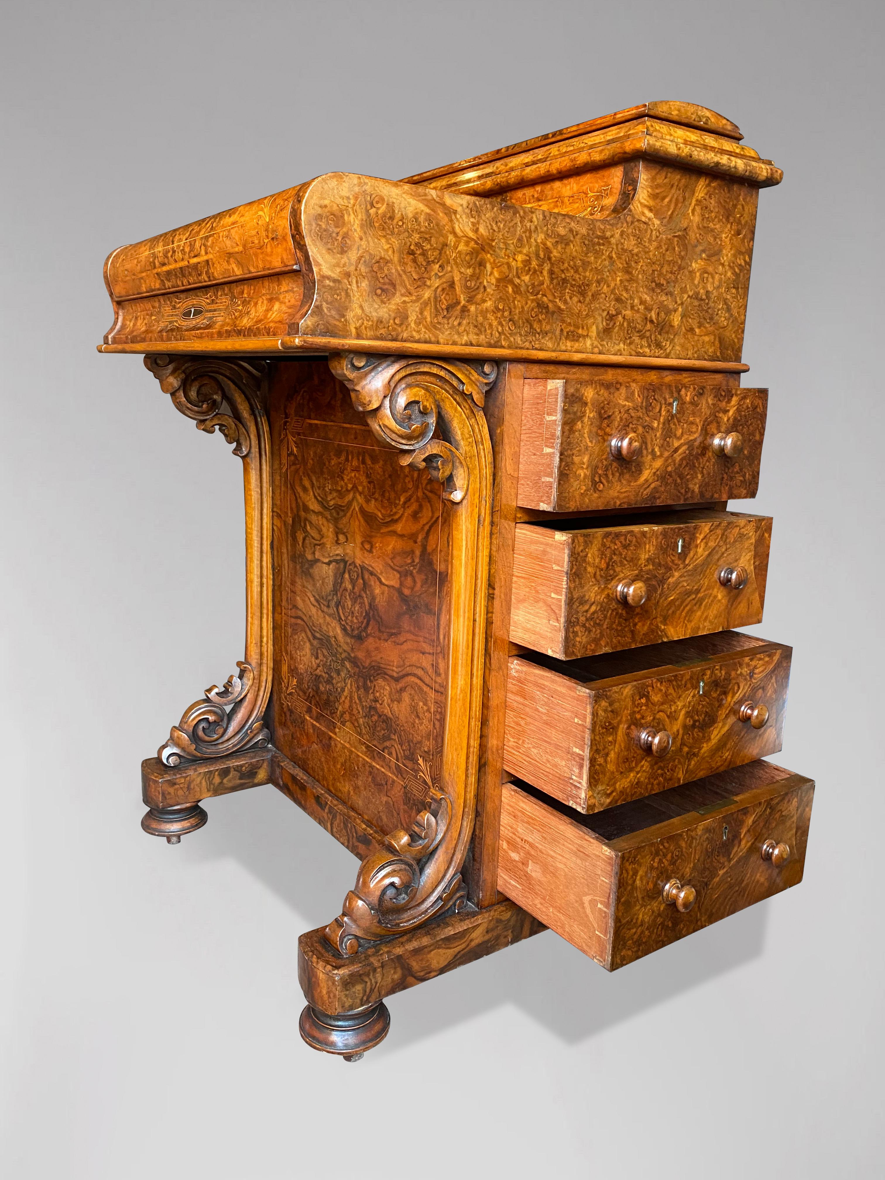 Hand-Crafted 19th Century Victorian Period Burr Walnut Davenport Desk For Sale