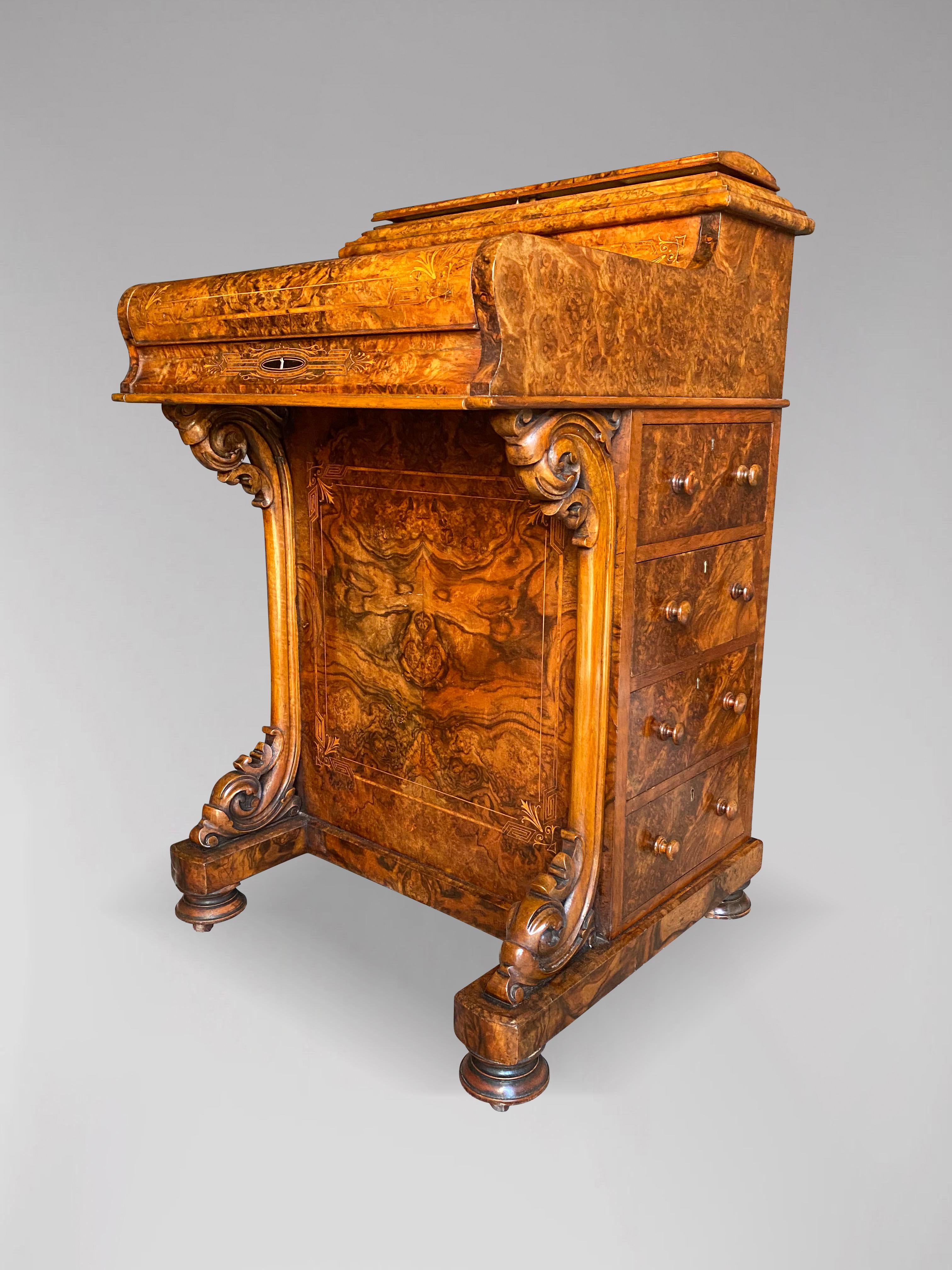 19th Century Victorian Period Burr Walnut Davenport Desk In Fair Condition For Sale In Petworth,West Sussex, GB