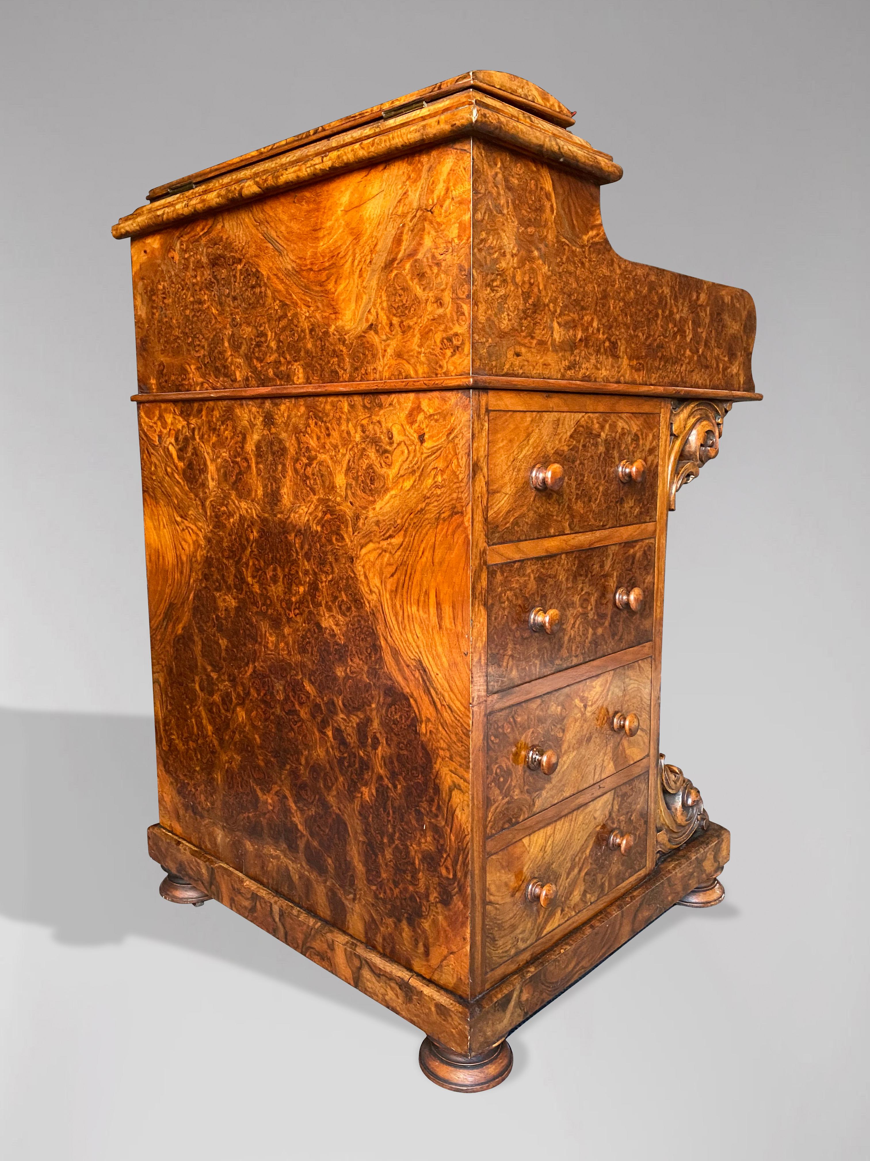 19th Century Victorian Period Burr Walnut Davenport Desk For Sale 1