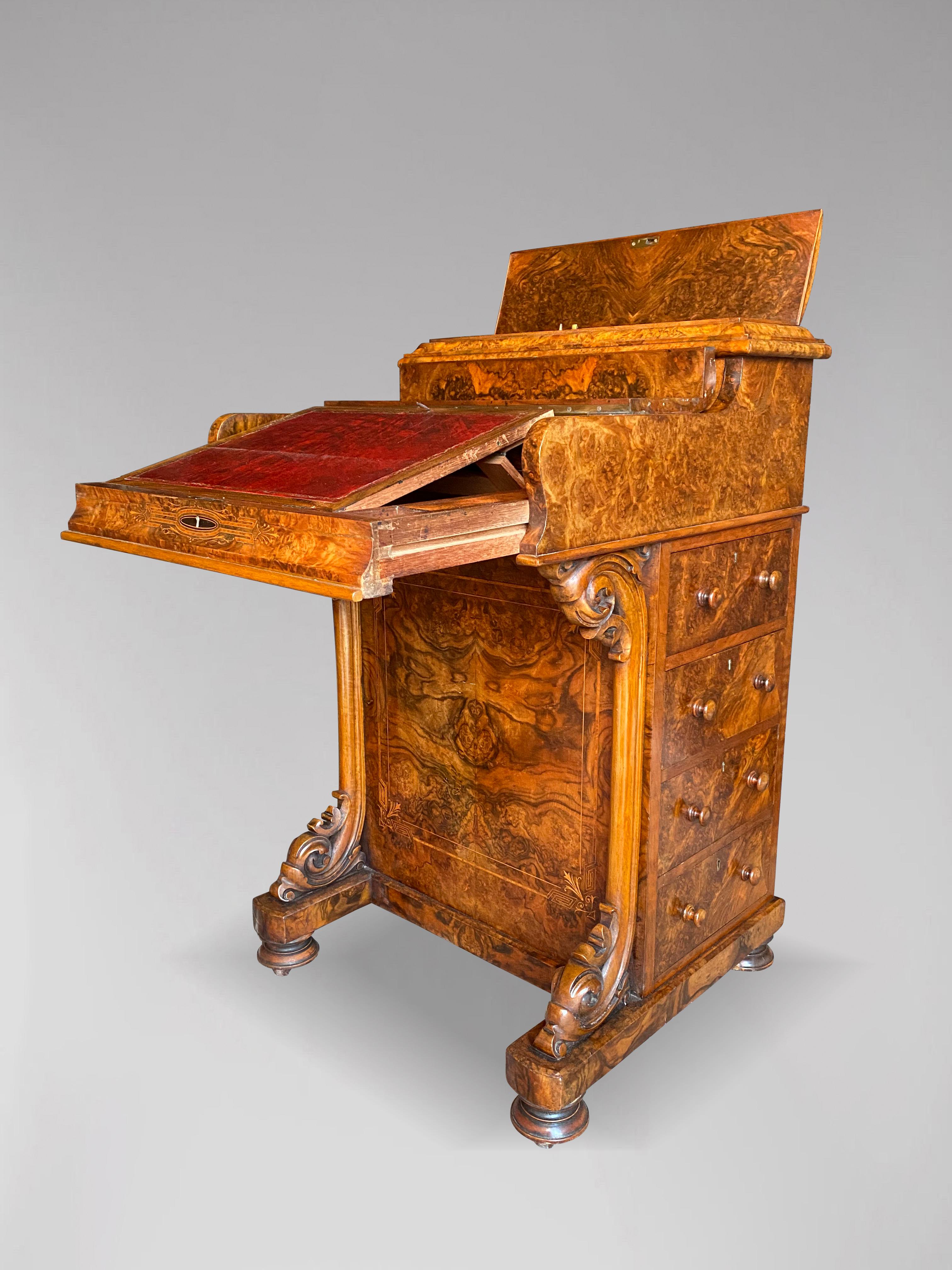 19th Century Victorian Period Burr Walnut Davenport Desk For Sale 2