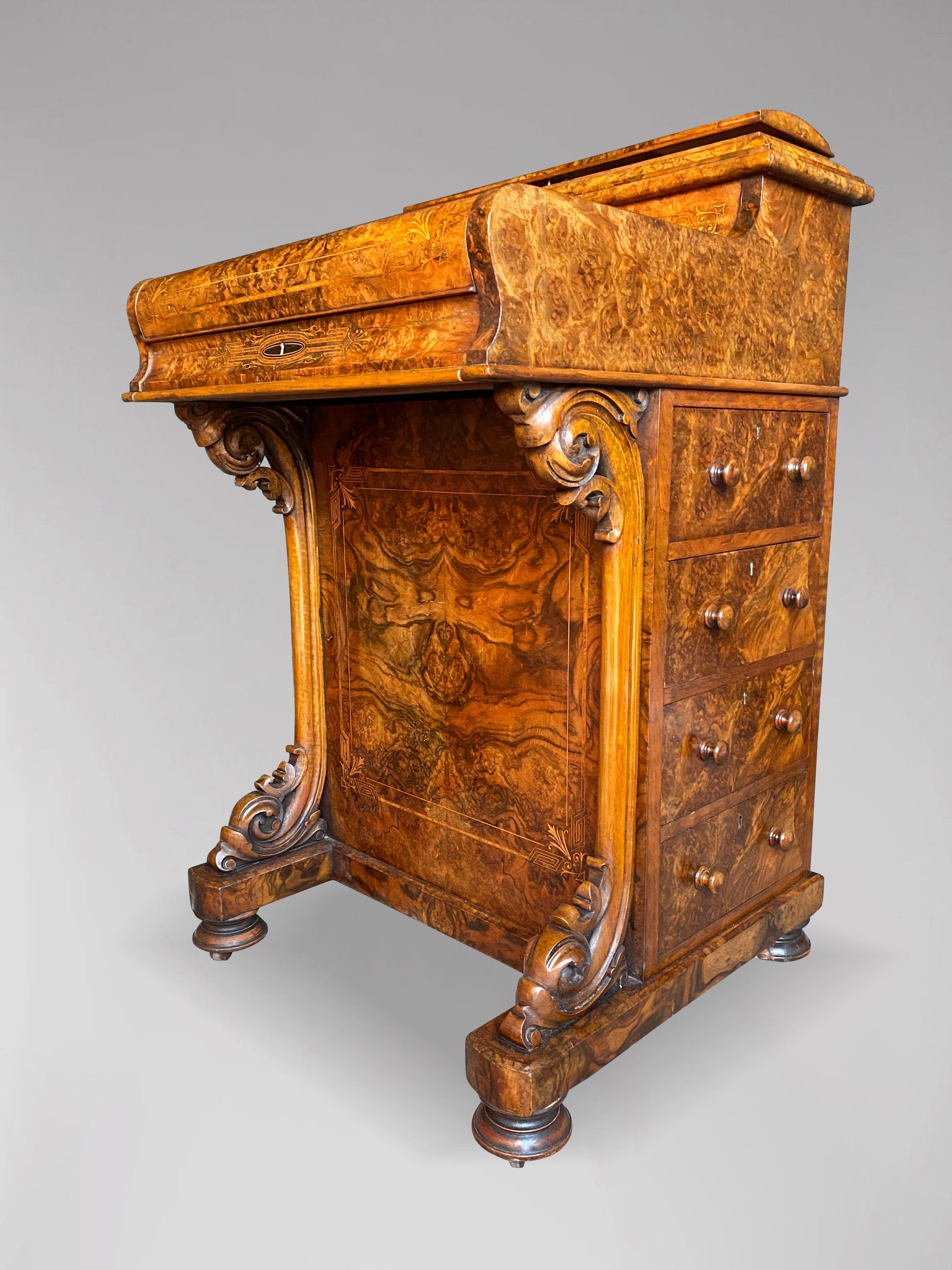 19th Century Victorian Period Burr Walnut Davenport Desk For Sale 3