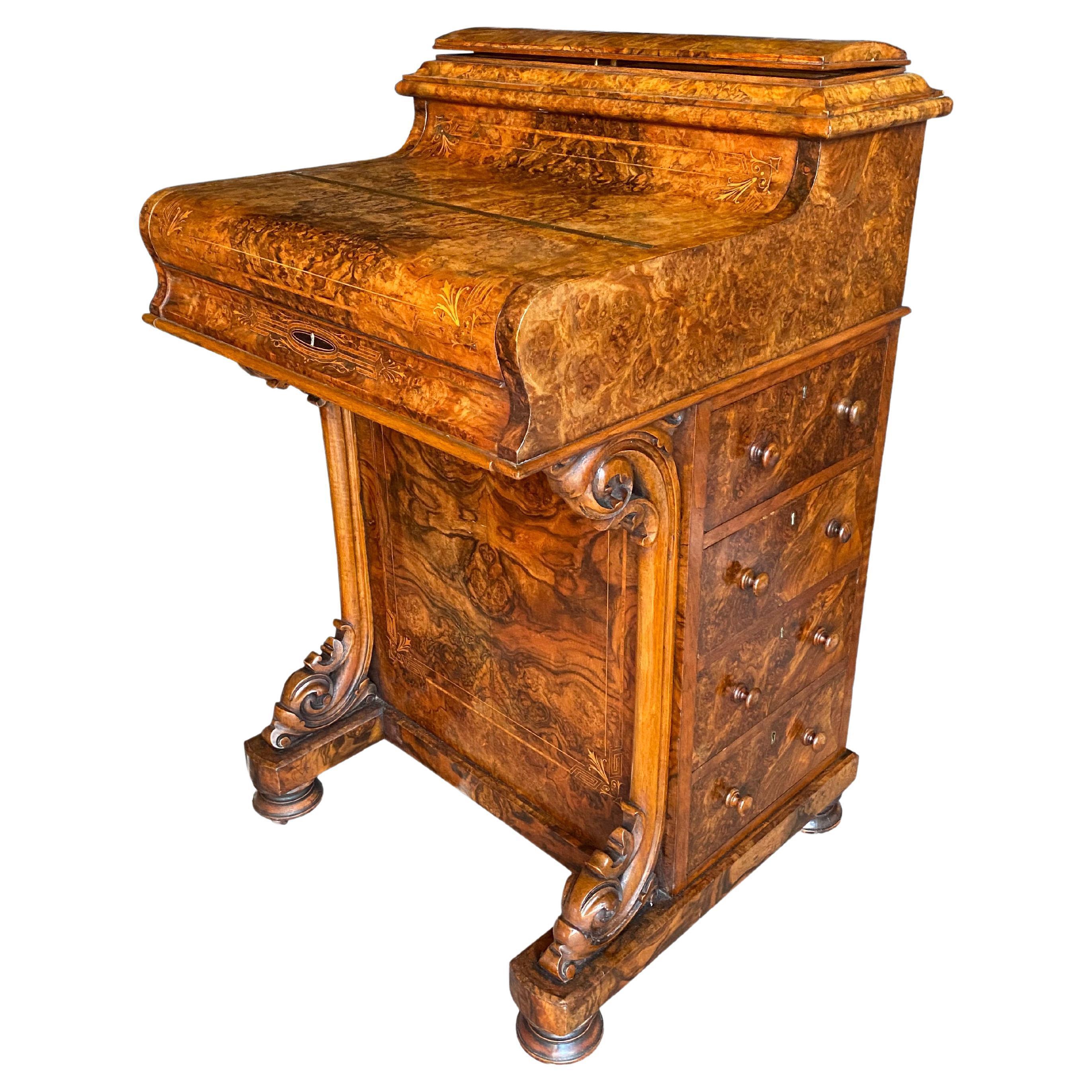 19th Century Victorian Period Burr Walnut Davenport Desk For Sale