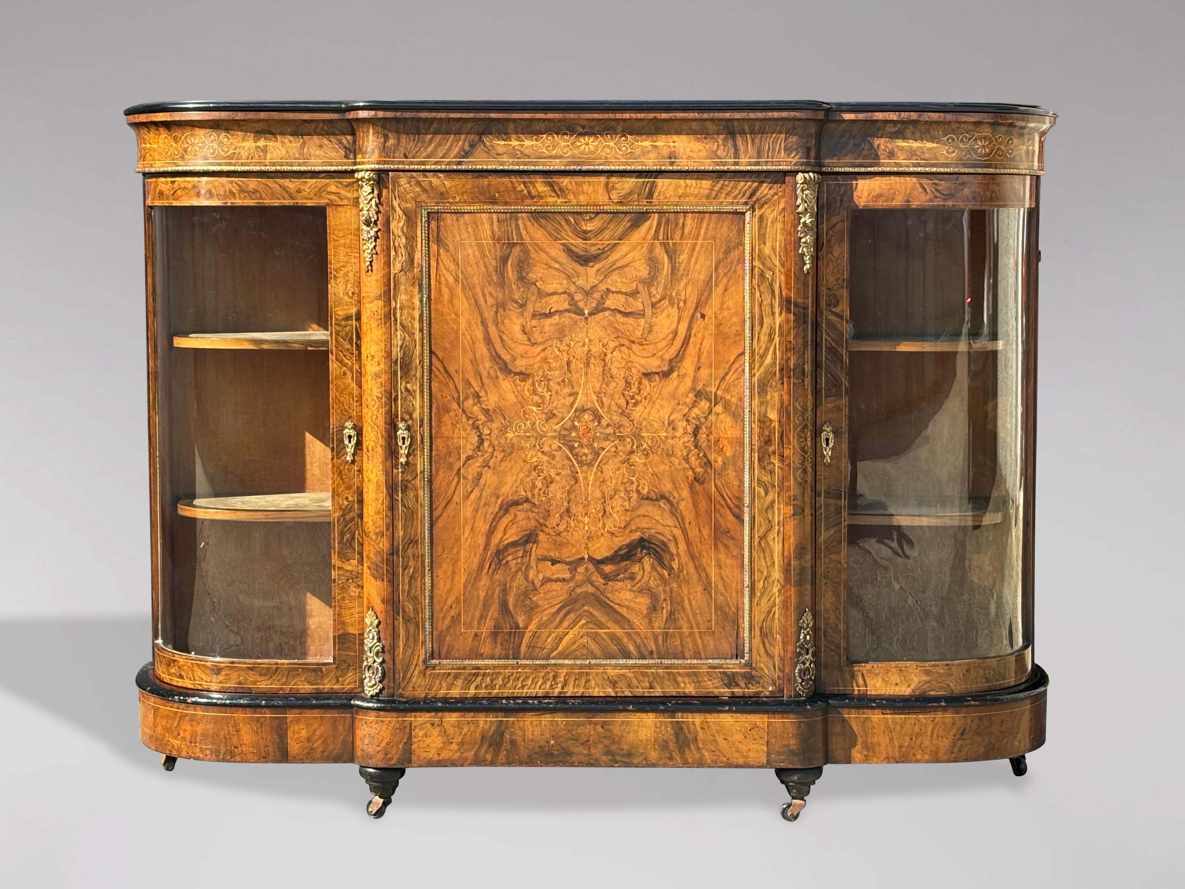 19th Century Victorian Period Burr Walnut Marquetry Credenza, 1860 5