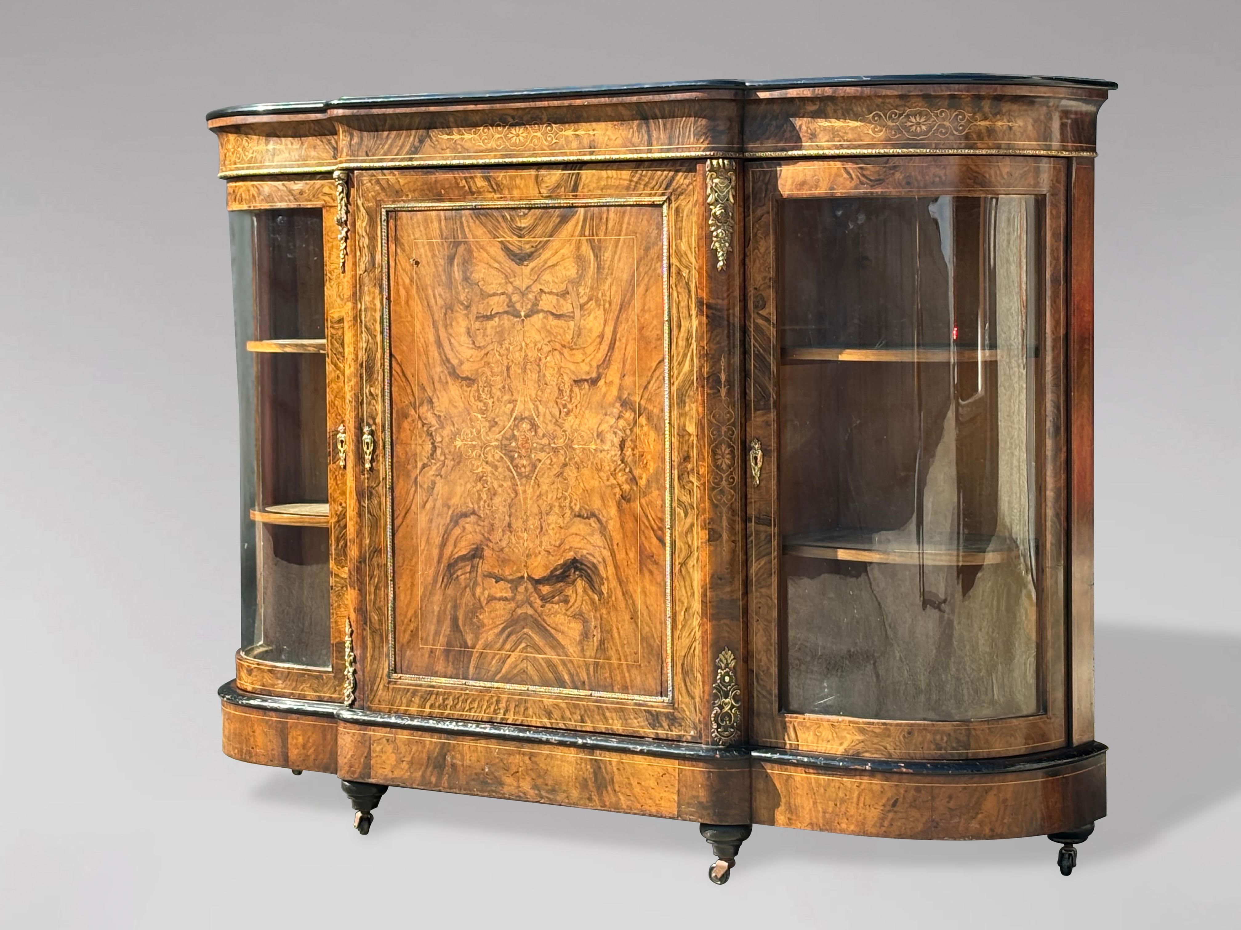 19th Century Victorian Period Burr Walnut Marquetry Credenza, 1860 6