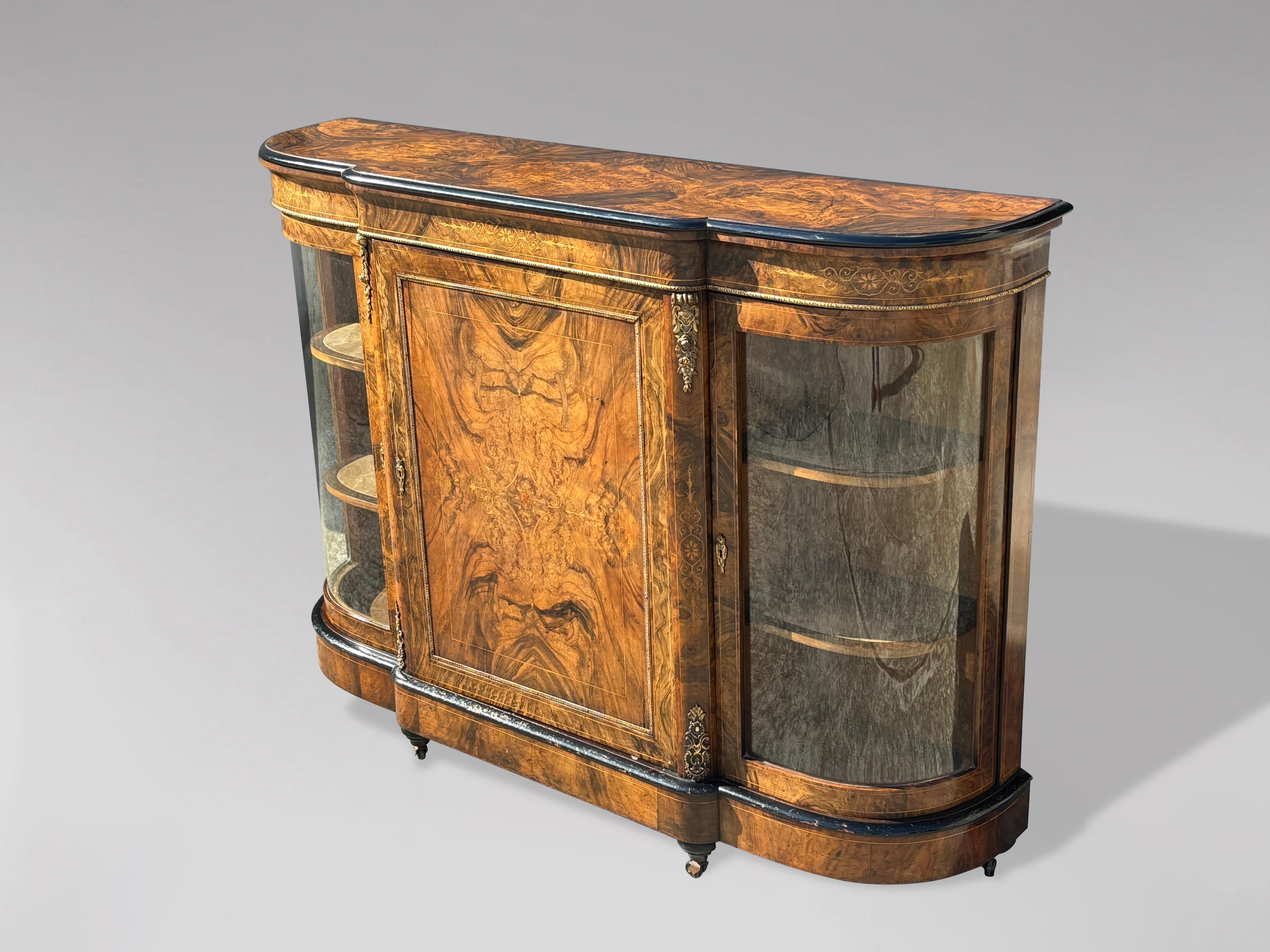 19th Century Victorian Period Burr Walnut Marquetry Credenza, 1860 8