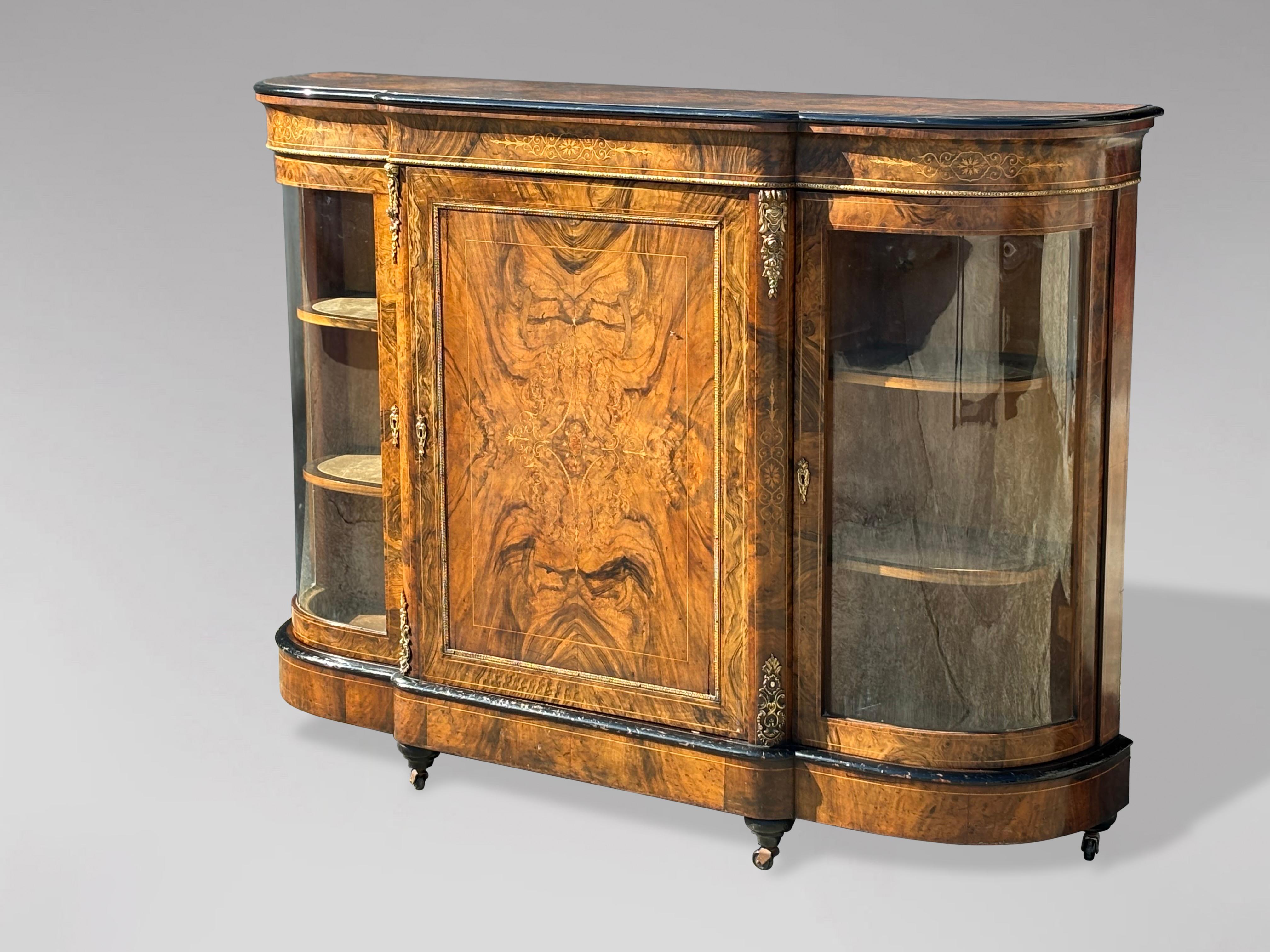 Early Victorian 19th Century Victorian Period Burr Walnut Marquetry Credenza, 1860