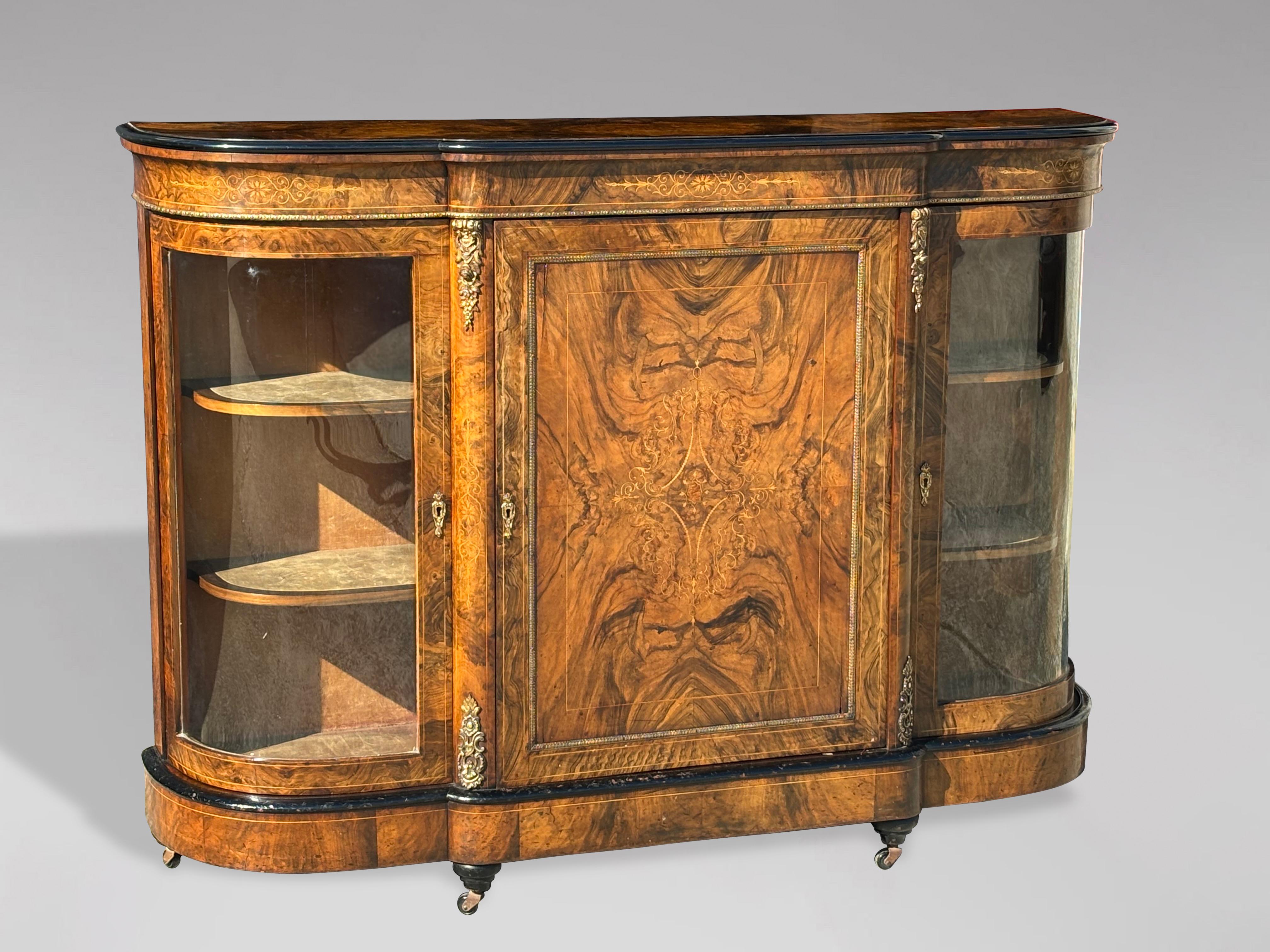 British 19th Century Victorian Period Burr Walnut Marquetry Credenza, 1860
