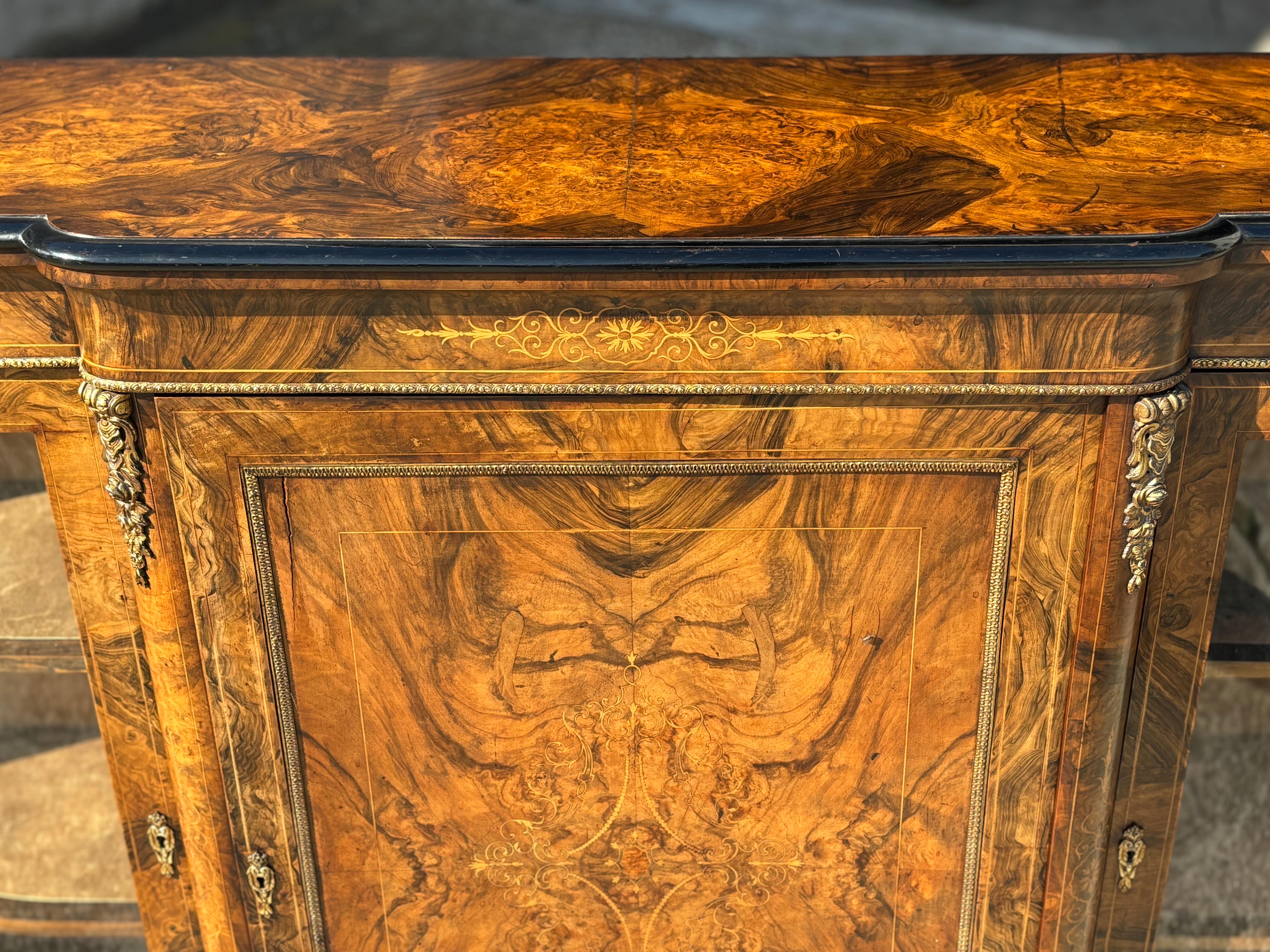 19th Century Victorian Period Burr Walnut Marquetry Credenza, 1860 1