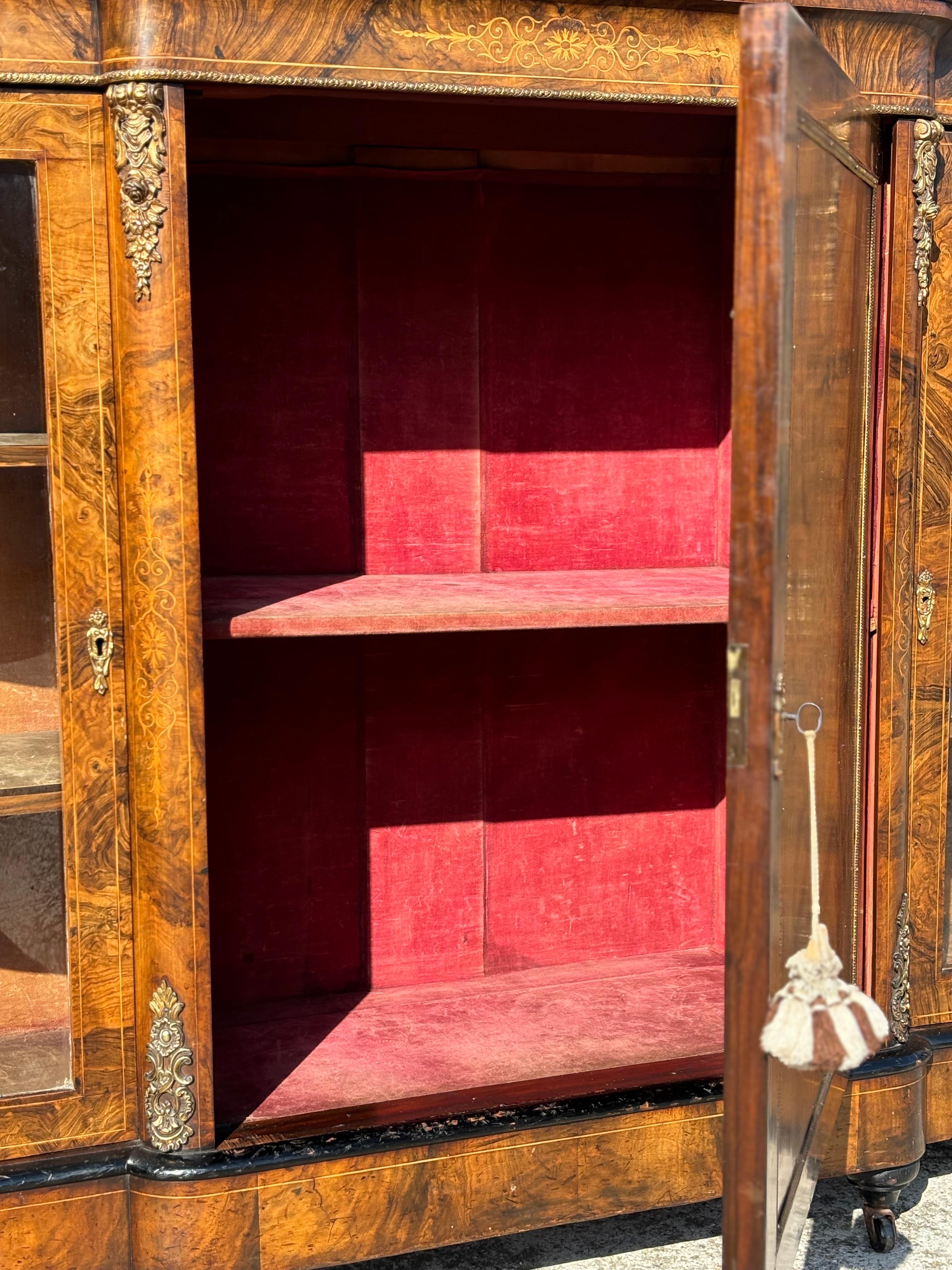 19th Century Victorian Period Burr Walnut Marquetry Credenza, 1860 3
