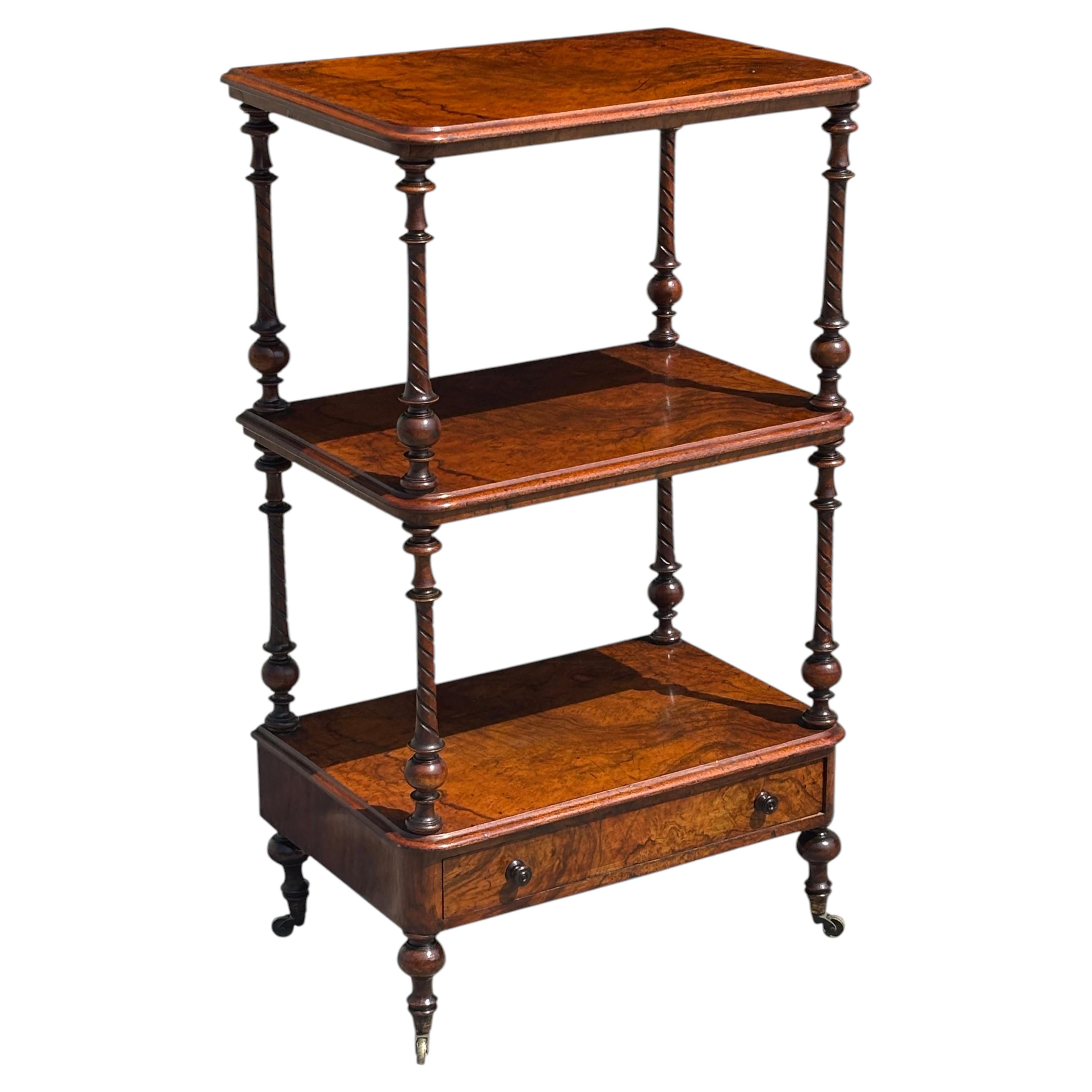 19th Century Victorian Period Burr Walnut Whatnot Étagère