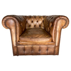 19th Century Victorian Period Golden Brown Leather Chesterfield Armchair