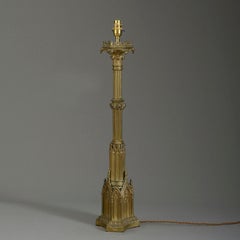 19th Century Victorian Period Gothic Brass Column Lamp
