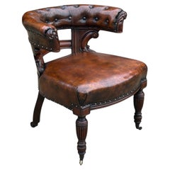 Fauteuil de bureau en cuir du 19e siècle d'époque victorienne