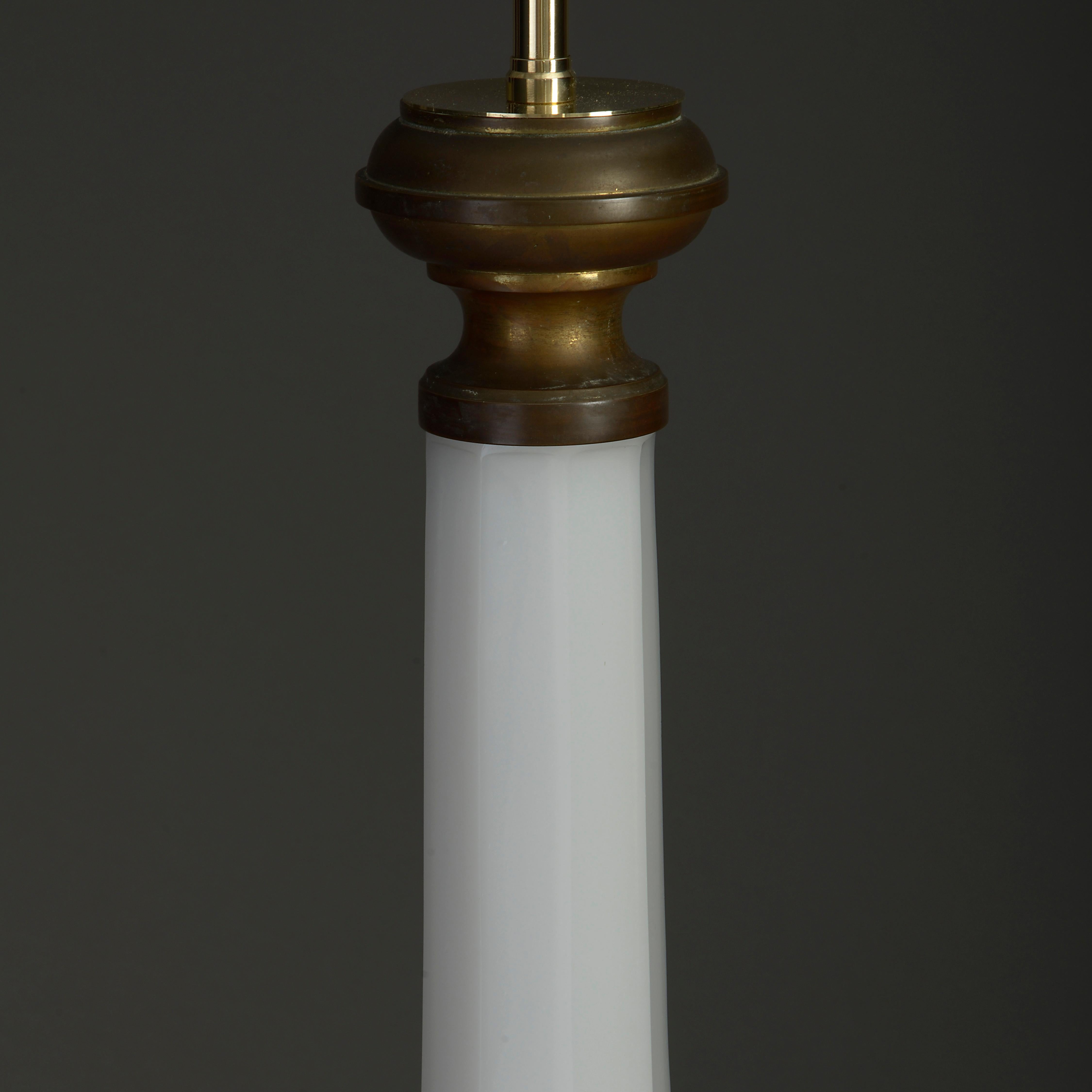 Neoclassical 19th Century Victorian Period Opaline Glass Column Lamp
